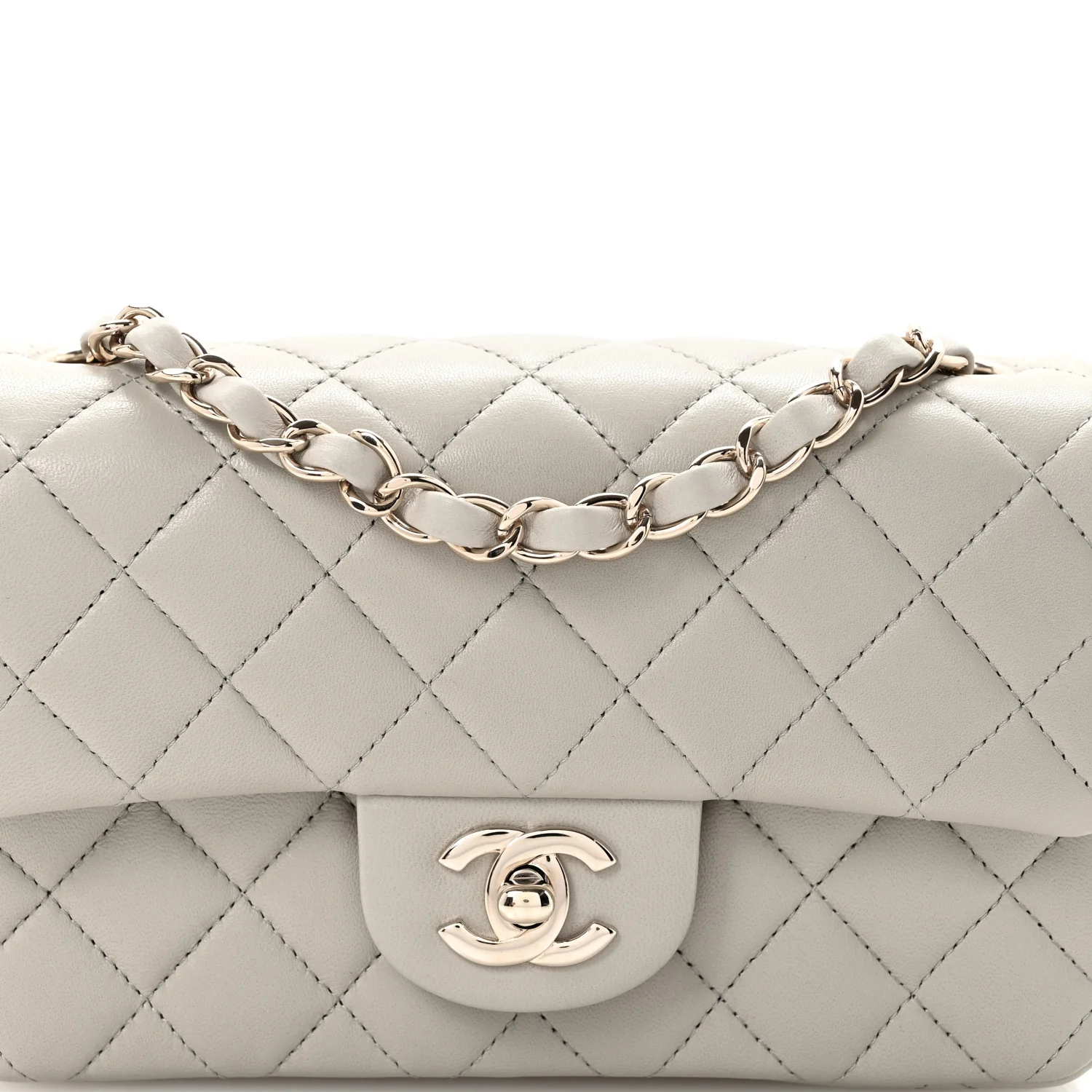 Lambskin Quilted Mini Rectangular Flap Grey - Image 8