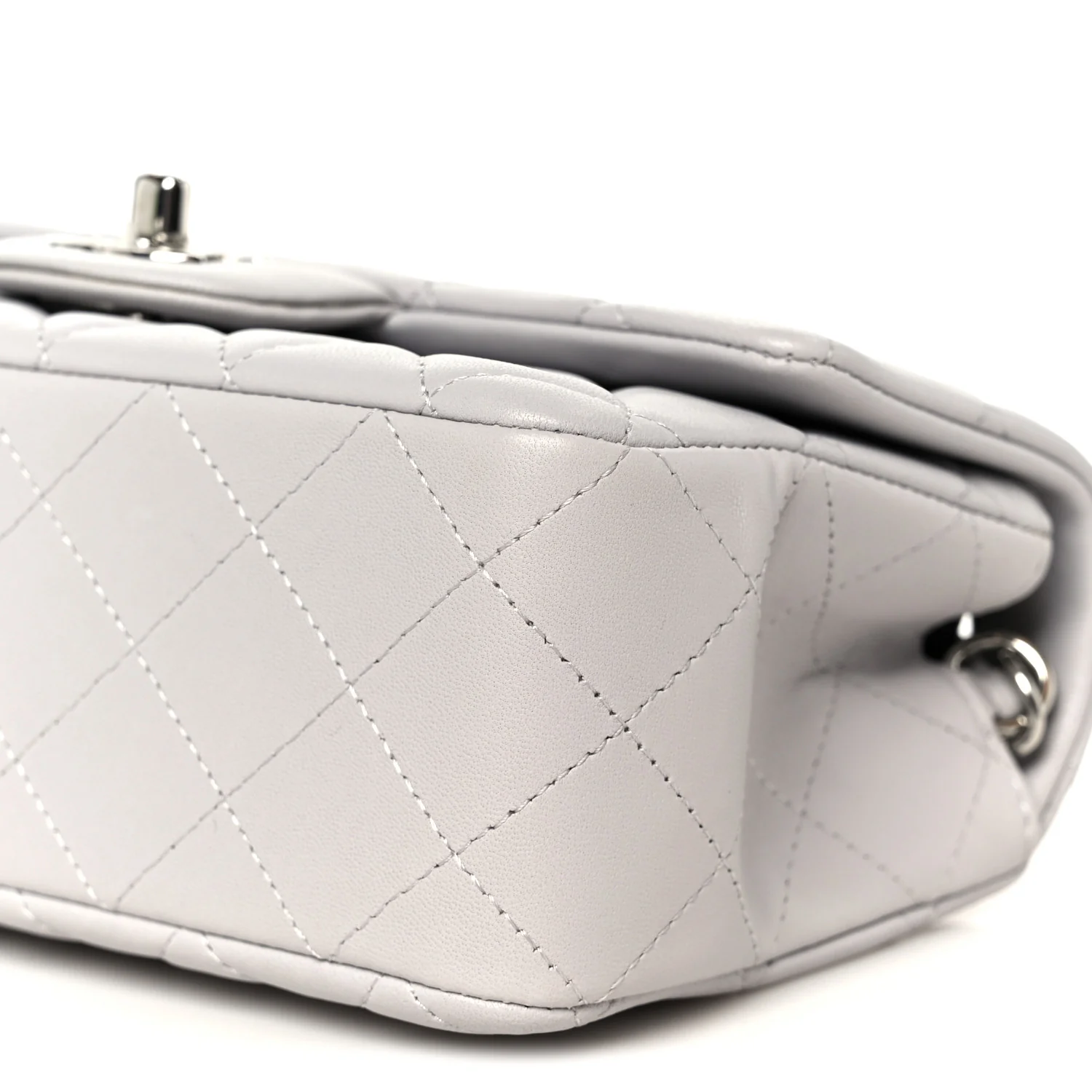 Lambskin Quilted Mini Rectangular Flap Grey - Image 11