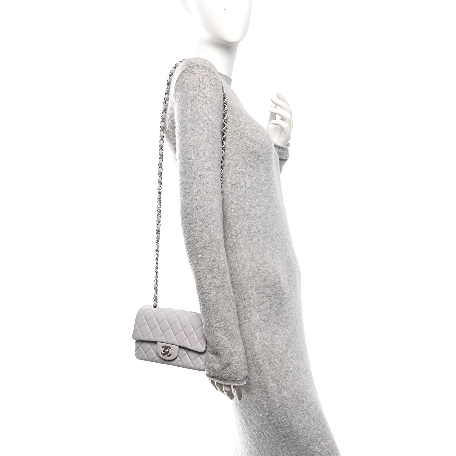 Lambskin Quilted Mini Rectangular Flap Grey - Image 2