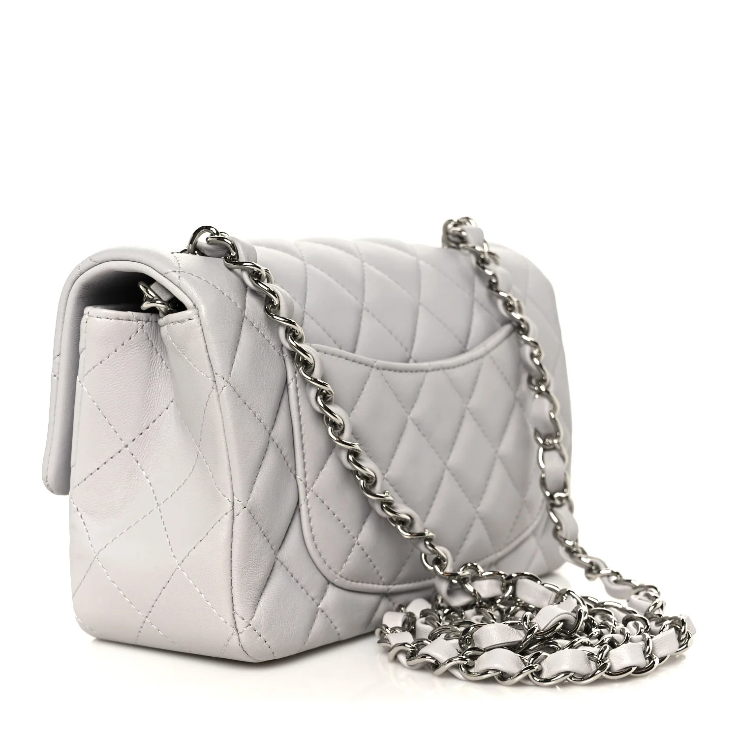Lambskin Quilted Mini Rectangular Flap Grey - Image 3