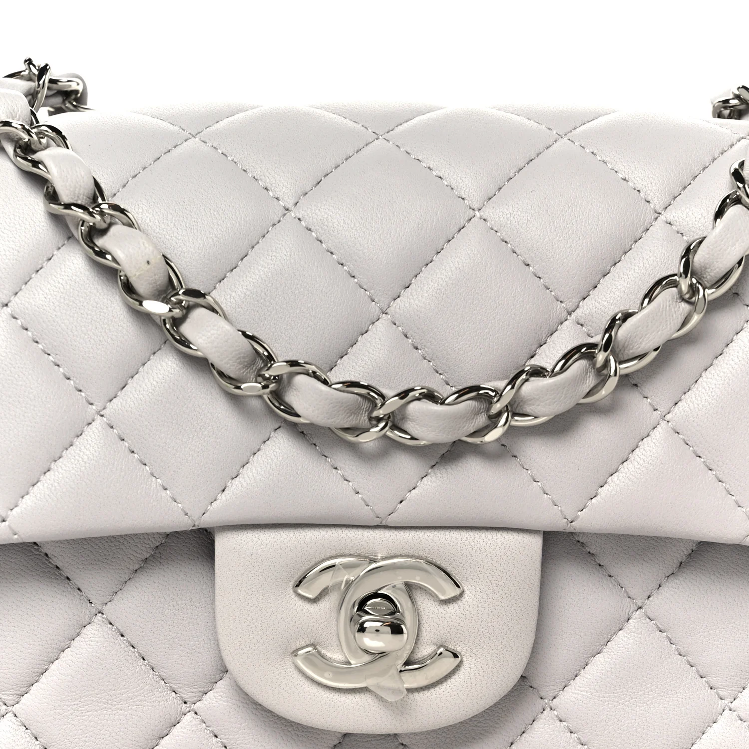 Lambskin Quilted Mini Rectangular Flap Grey - Image 9