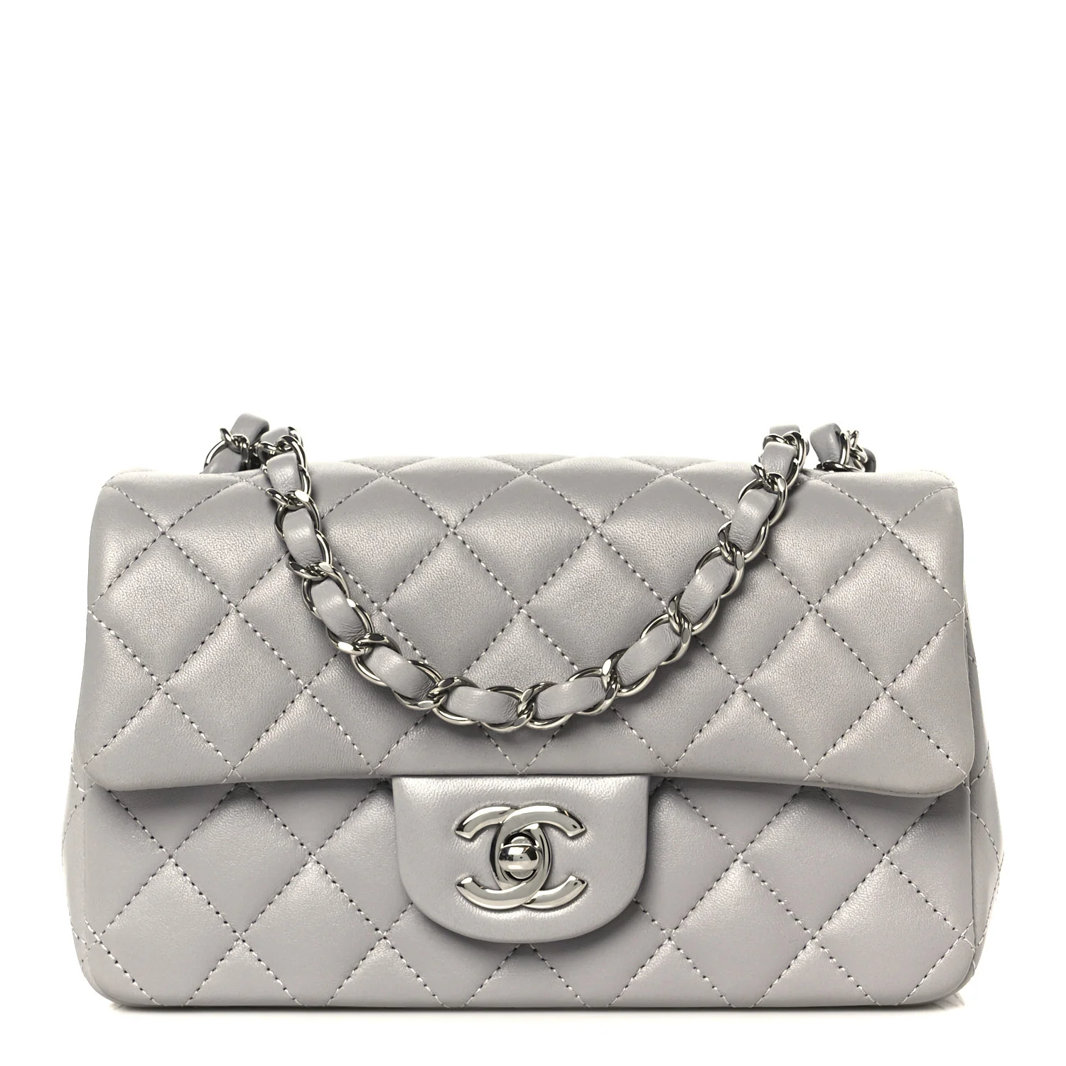 Lambskin Quilted Mini Rectangular Flap Grey