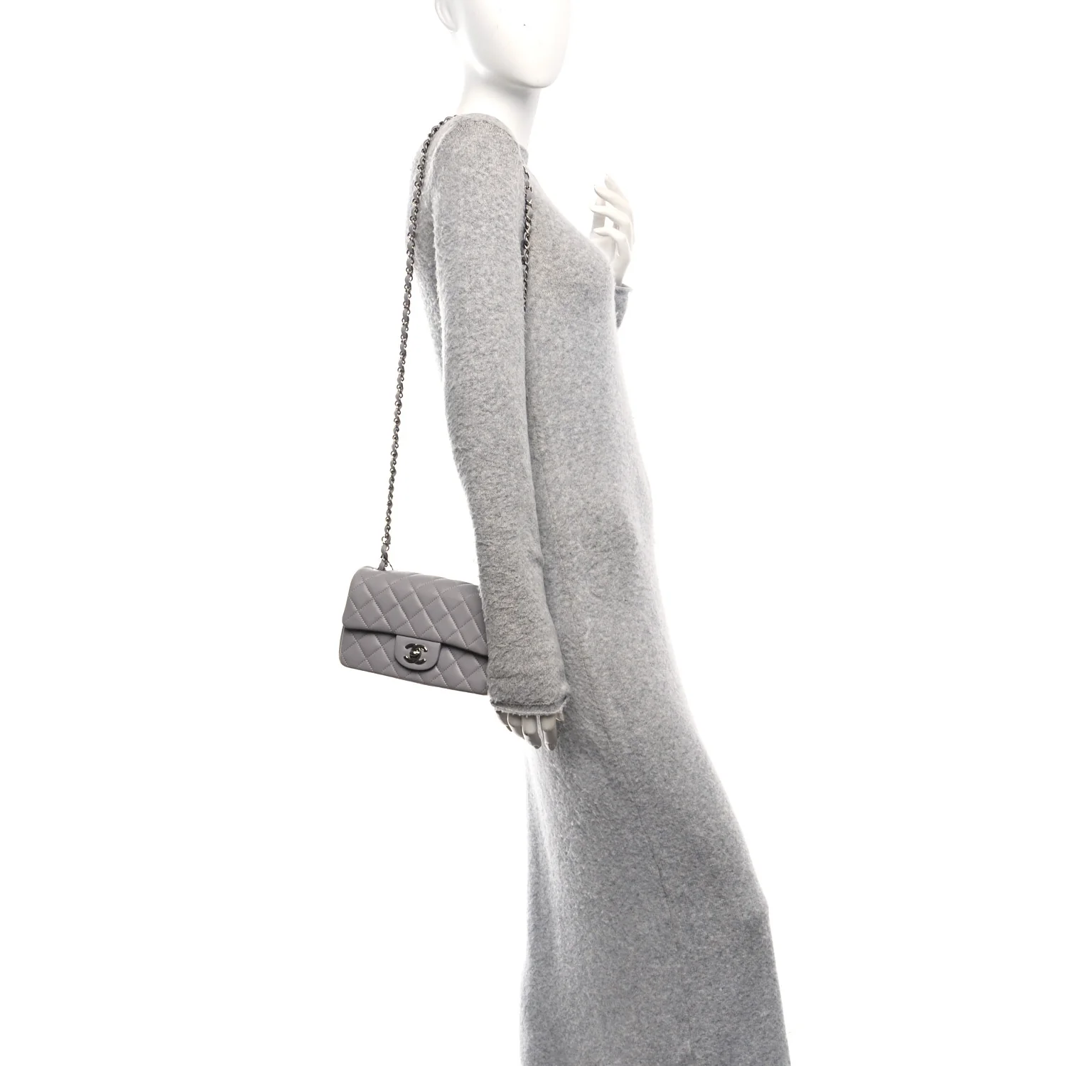 Lambskin Quilted Mini Rectangular Flap Grey - Image 2