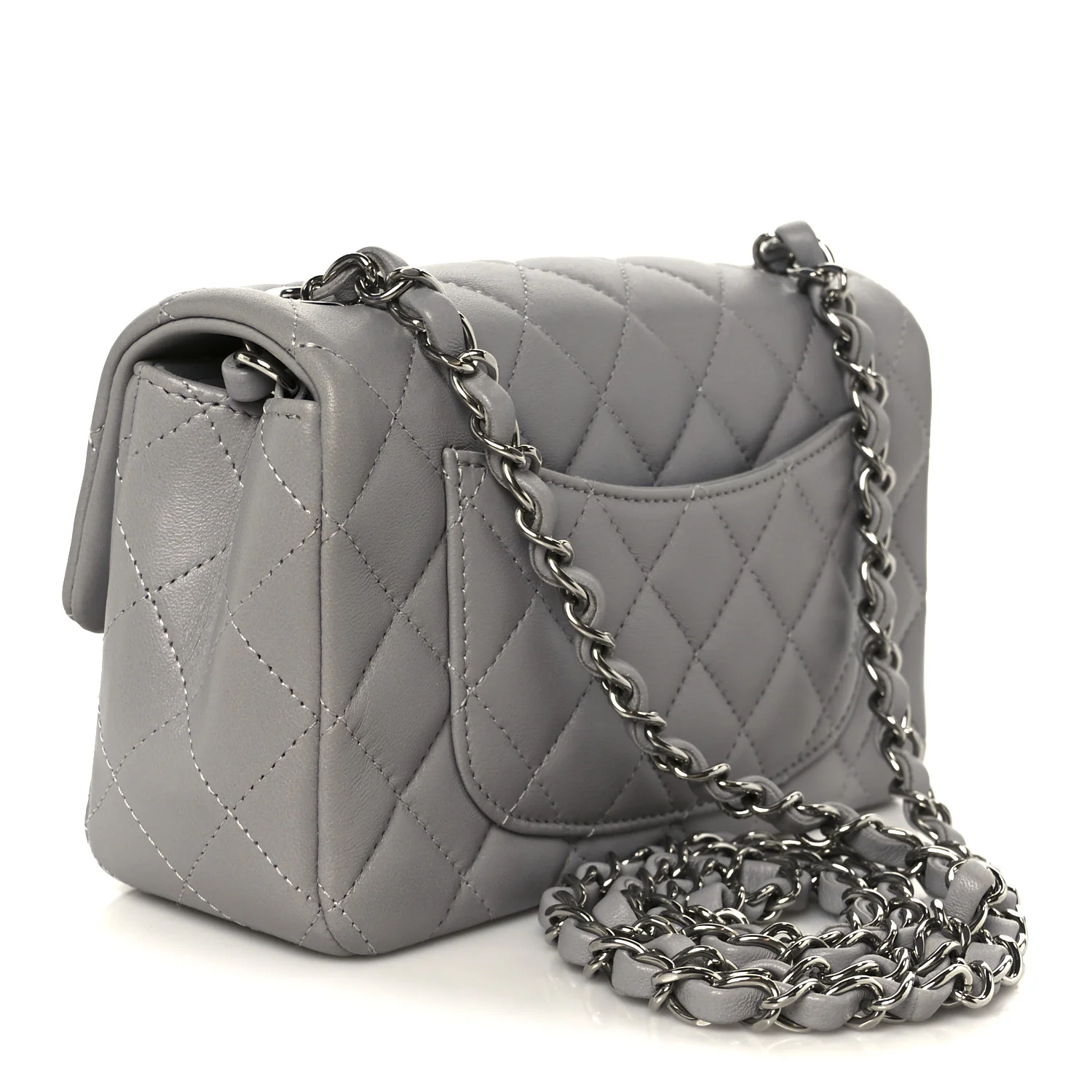 Lambskin Quilted Mini Rectangular Flap Grey - Image 3