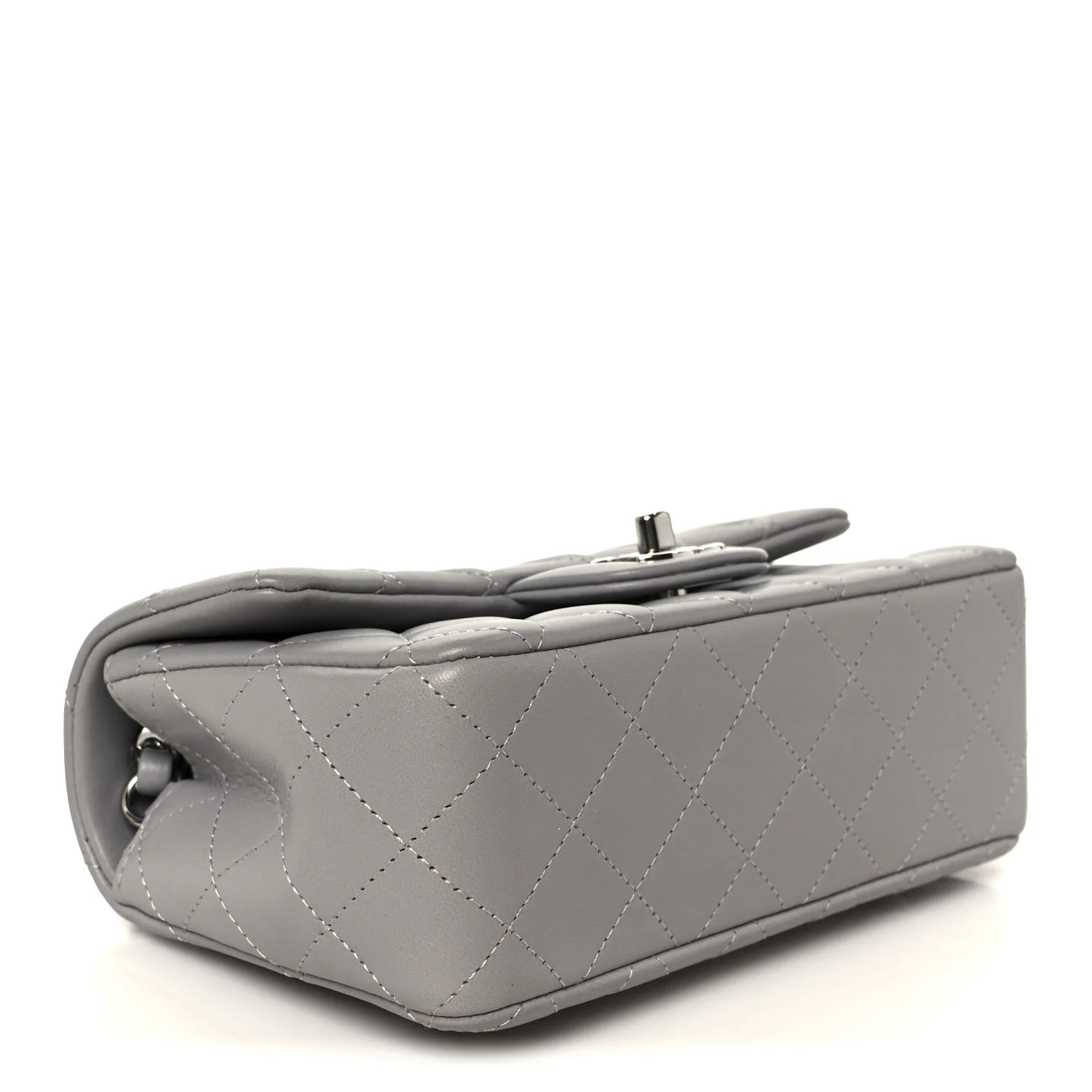 Lambskin Quilted Mini Rectangular Flap Grey - Image 4