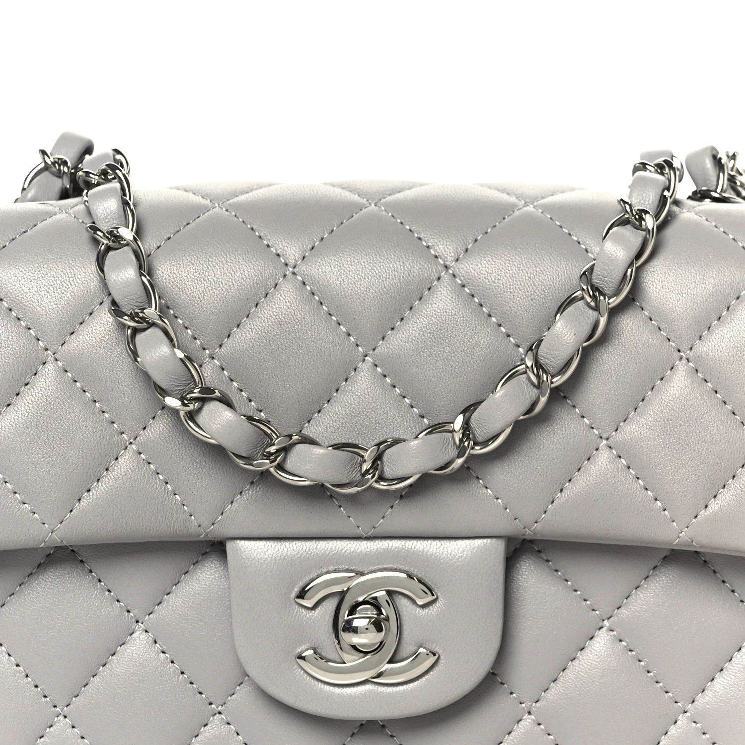 Lambskin Quilted Mini Rectangular Flap Grey - Image 9