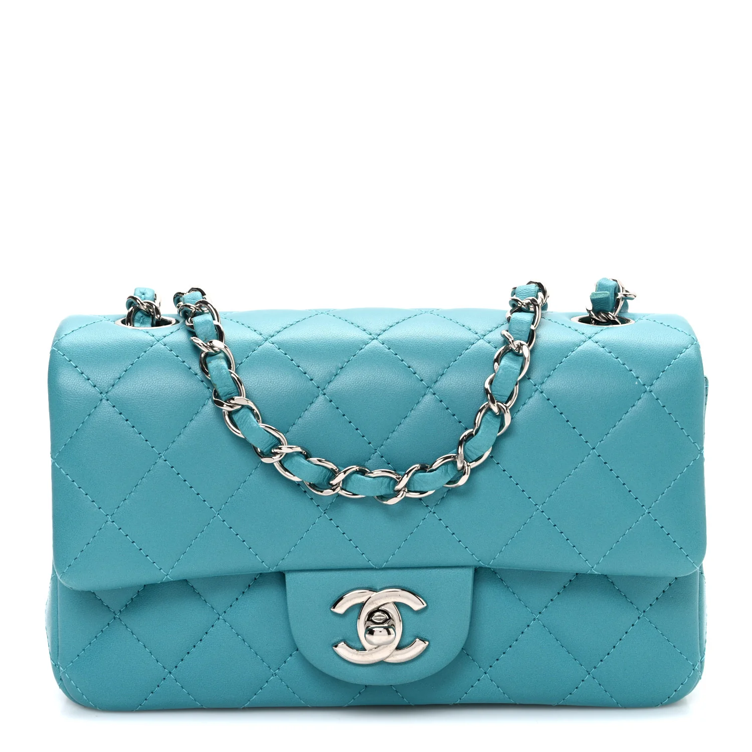 Lambskin Quilted Mini Rectangular Flap Light Blue