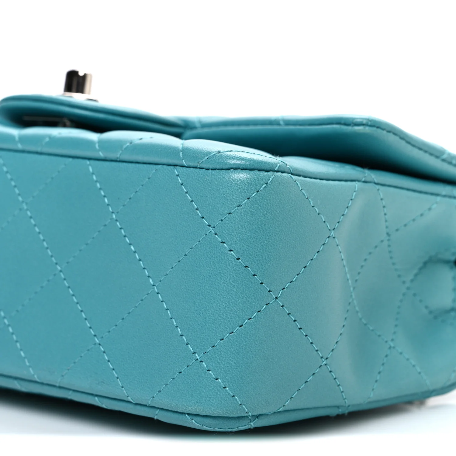 Lambskin Quilted Mini Rectangular Flap Light Blue - Image 10