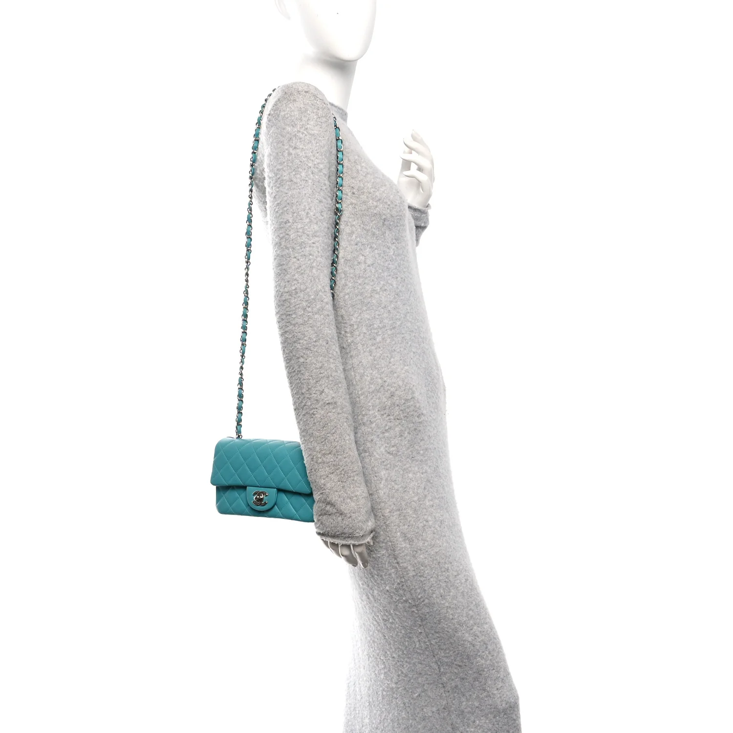 Lambskin Quilted Mini Rectangular Flap Light Blue - Image 2