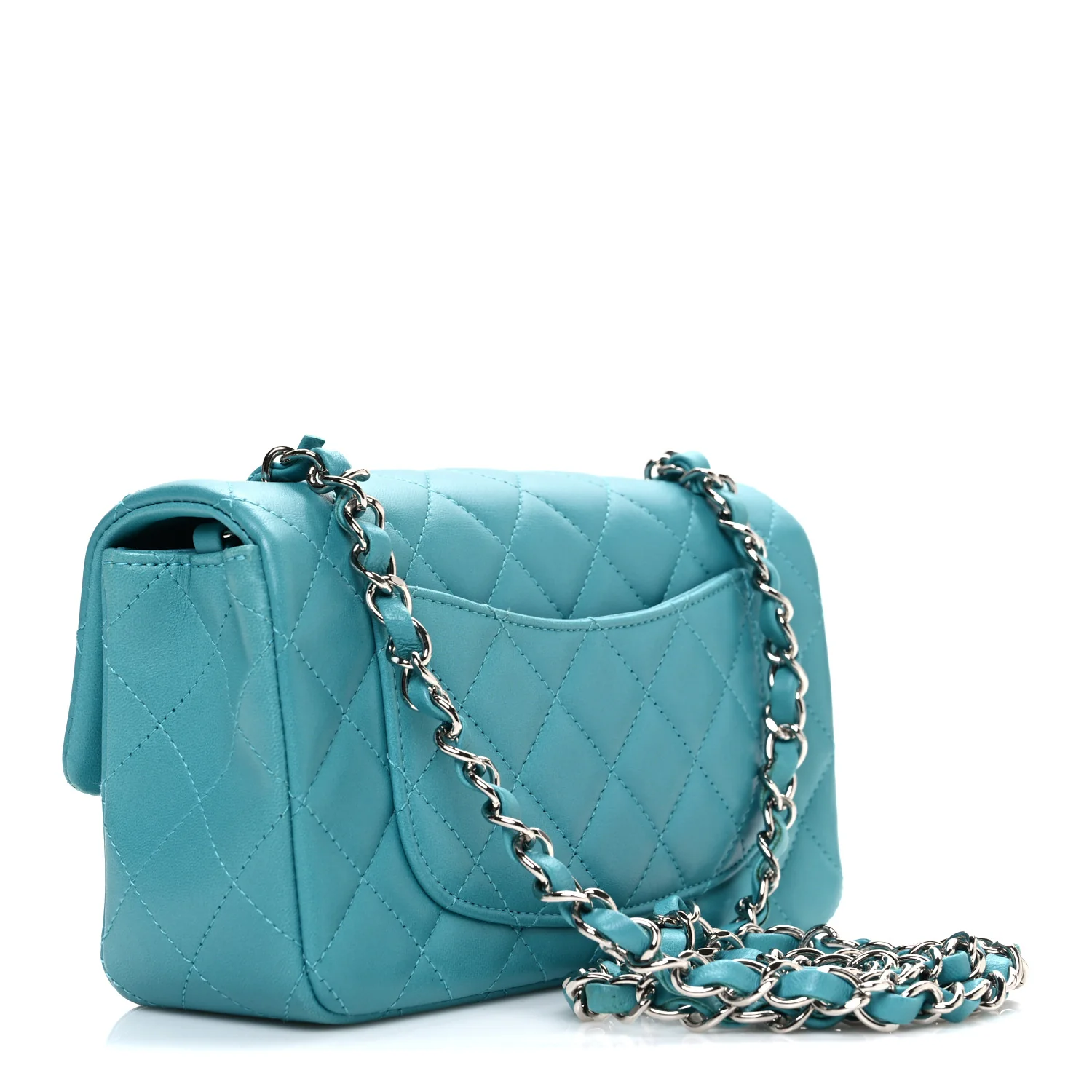 Lambskin Quilted Mini Rectangular Flap Light Blue - Image 3