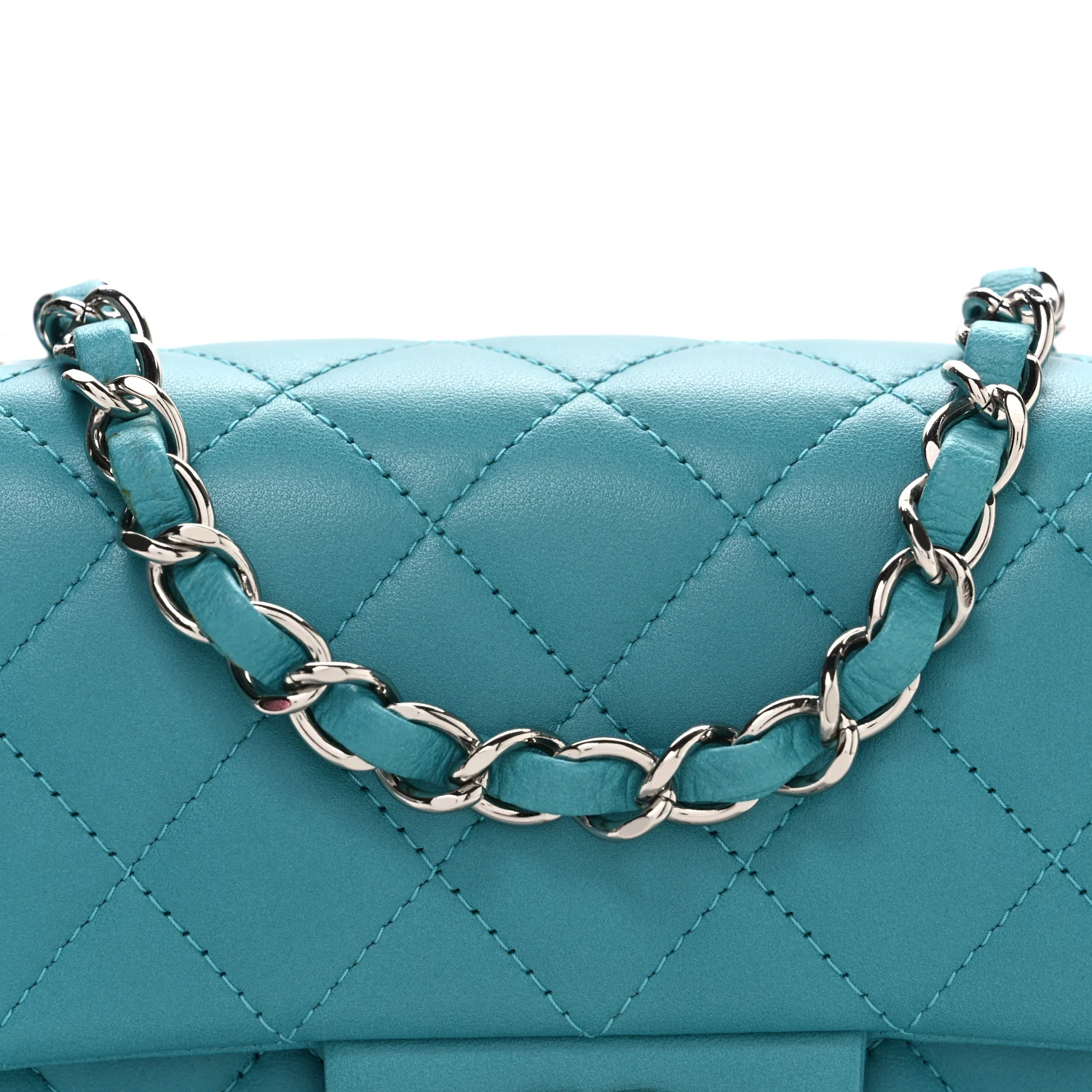 Lambskin Quilted Mini Rectangular Flap Light Blue - Image 8