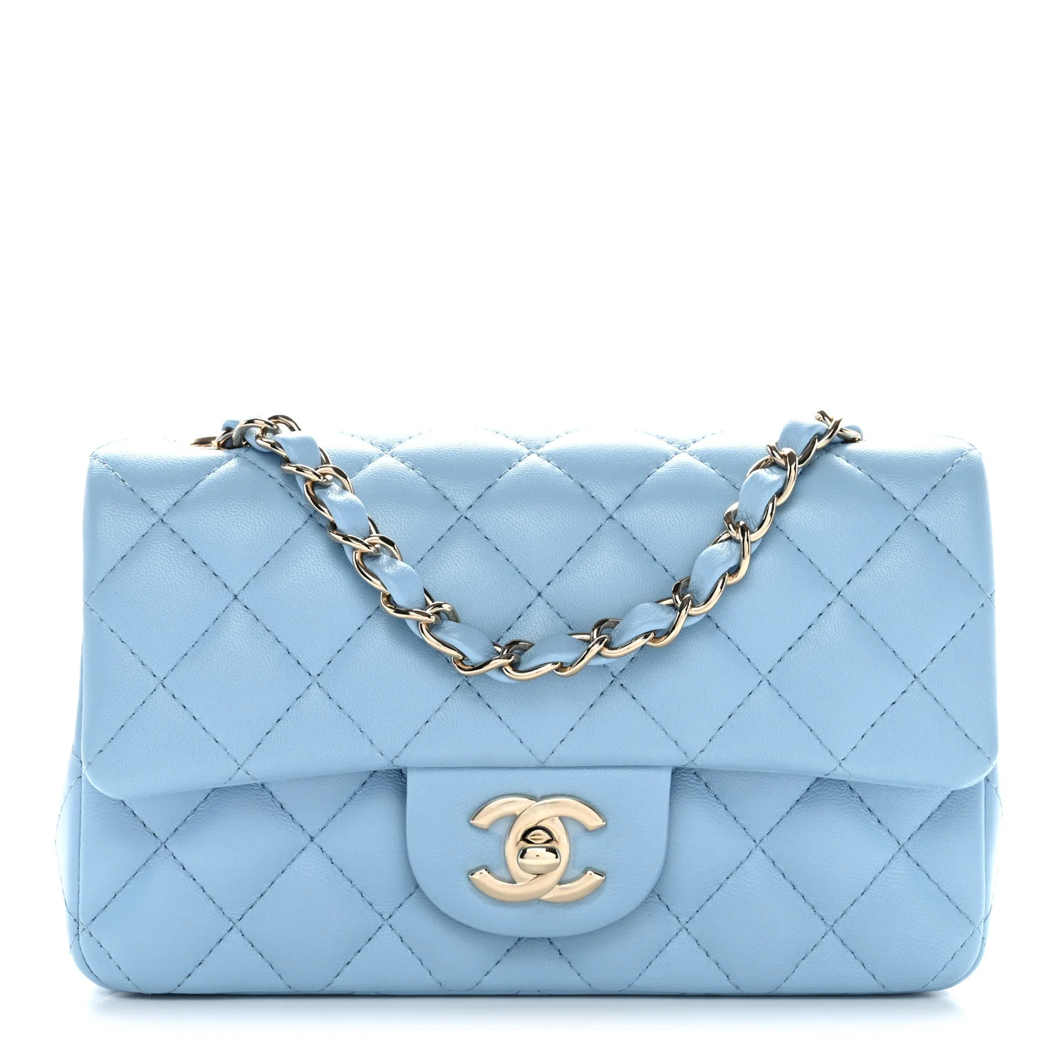Lambskin Quilted Mini Rectangular Flap Light Blue