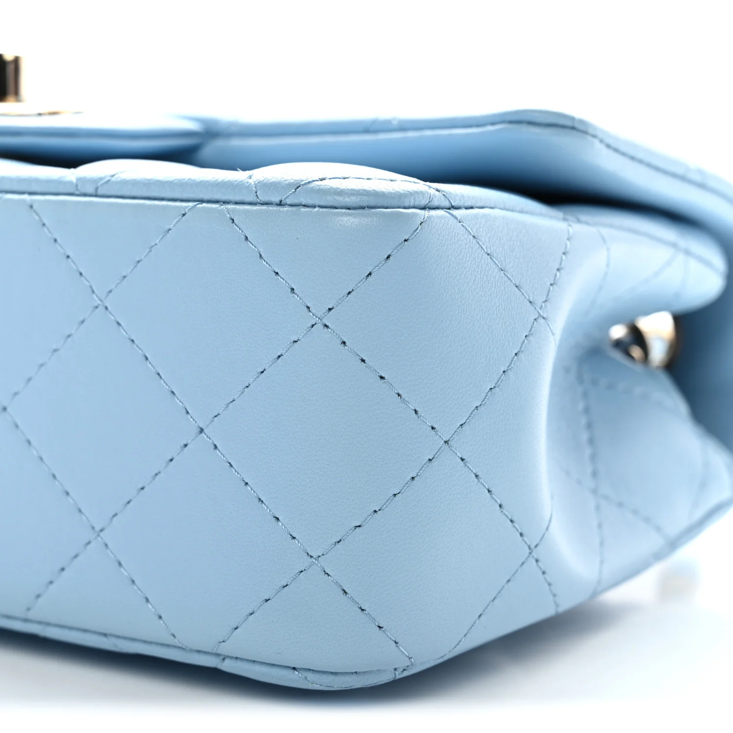 Lambskin Quilted Mini Rectangular Flap Light Blue - Image 10
