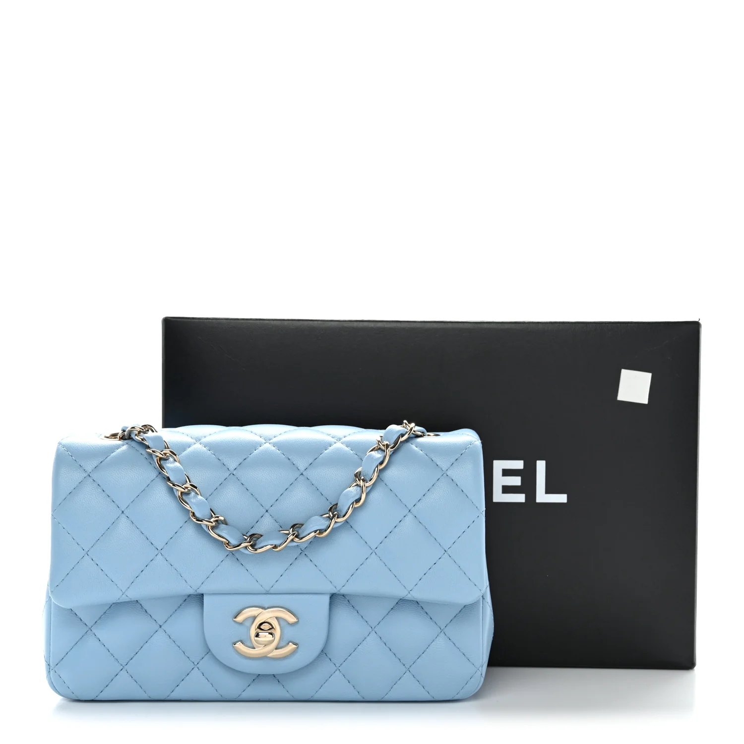 Lambskin Quilted Mini Rectangular Flap Light Blue - Image 11