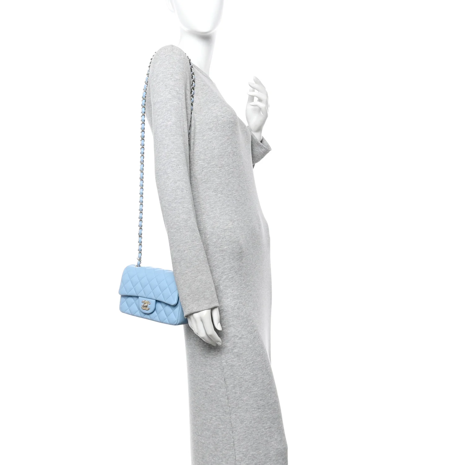 Lambskin Quilted Mini Rectangular Flap Light Blue - Image 2