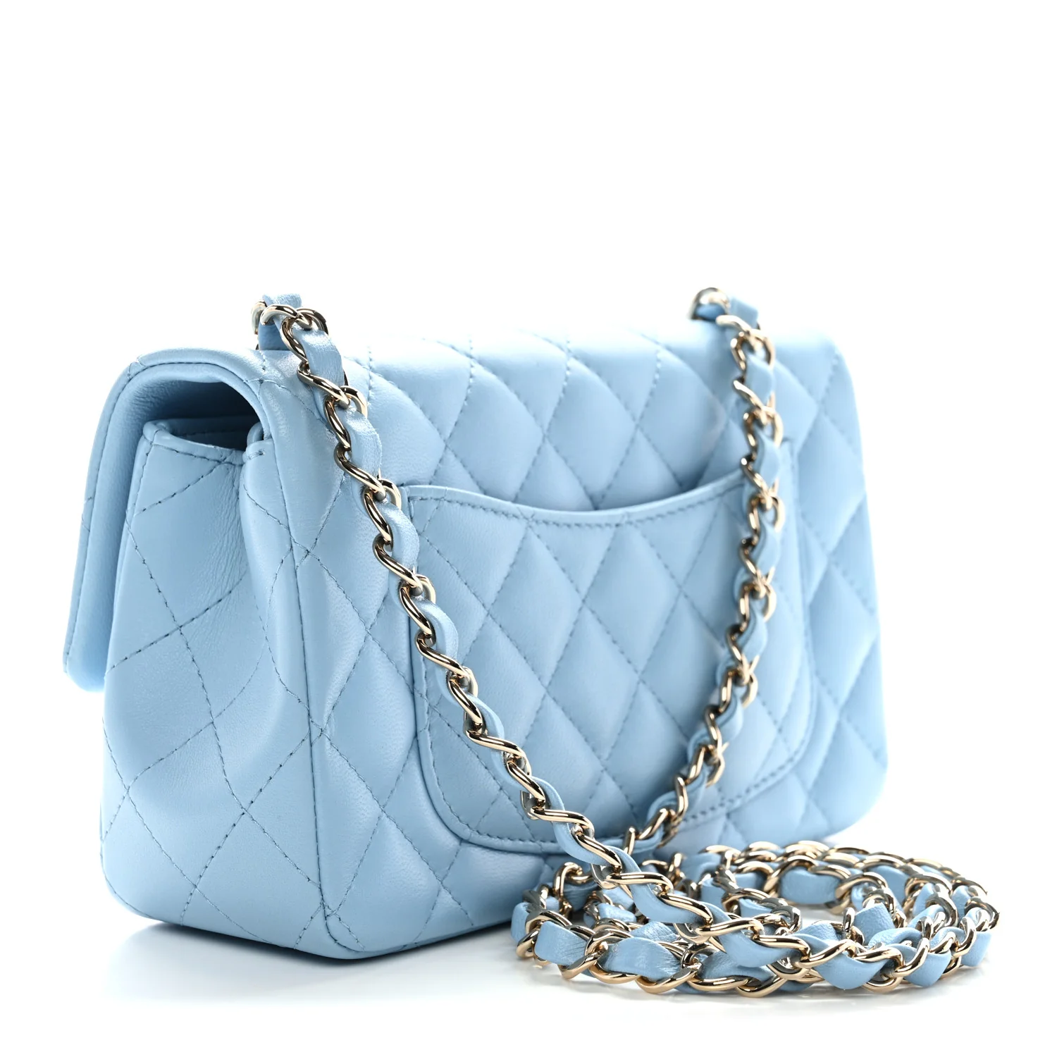 Lambskin Quilted Mini Rectangular Flap Light Blue - Image 3