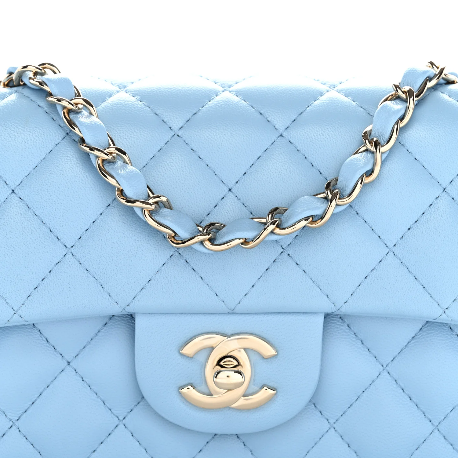 Lambskin Quilted Mini Rectangular Flap Light Blue - Image 8