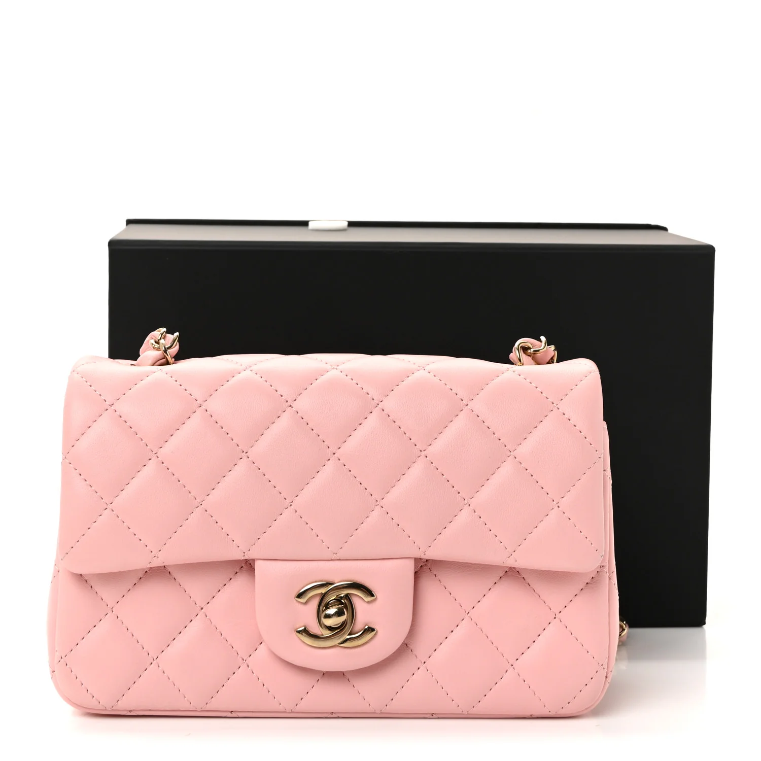 Lambskin Quilted Mini Rectangular Flap Light Pink - Image 11