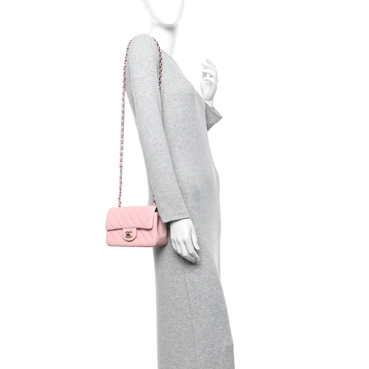 Lambskin Quilted Mini Rectangular Flap Light Pink - Image 2