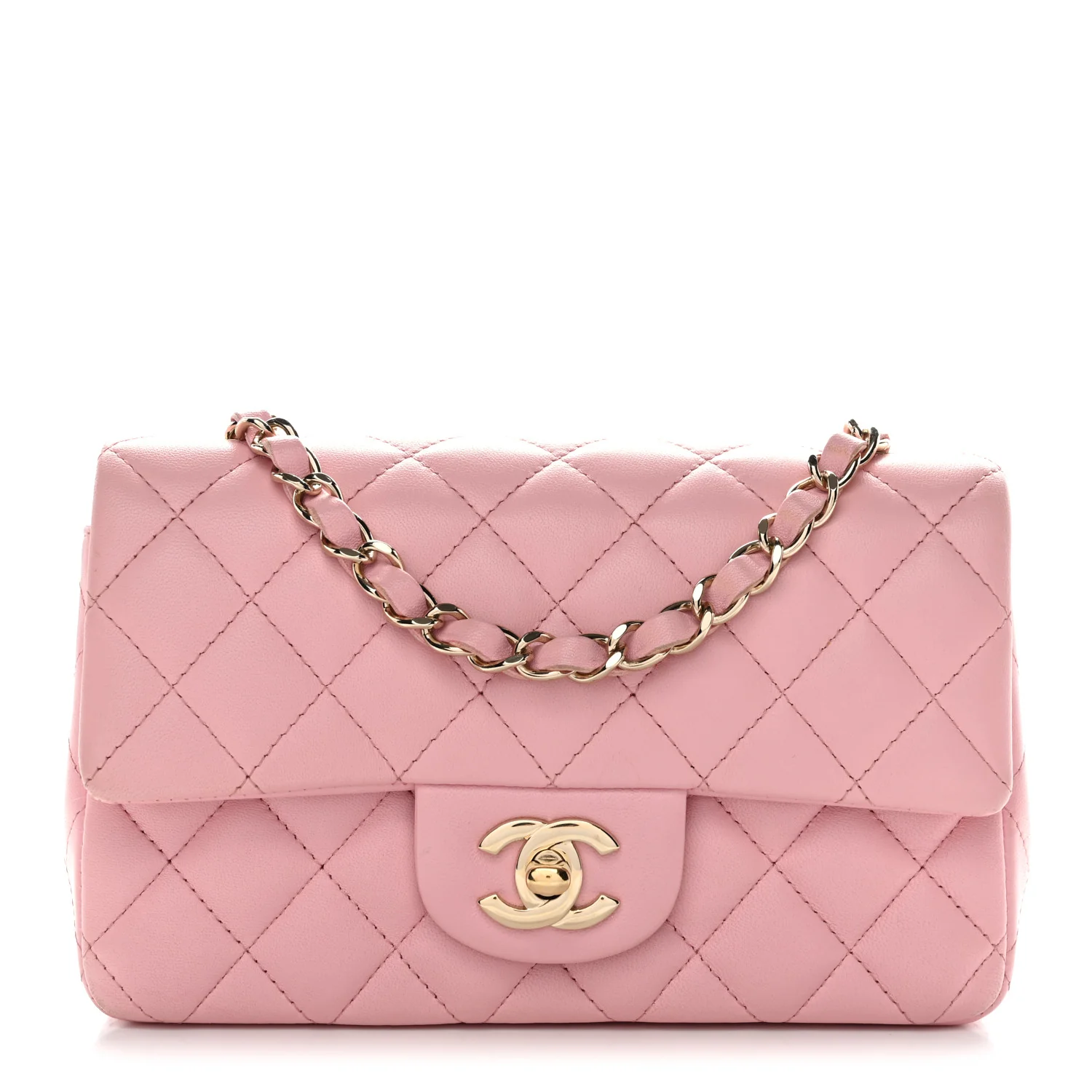 Lambskin Quilted Mini Rectangular Flap Light Pink