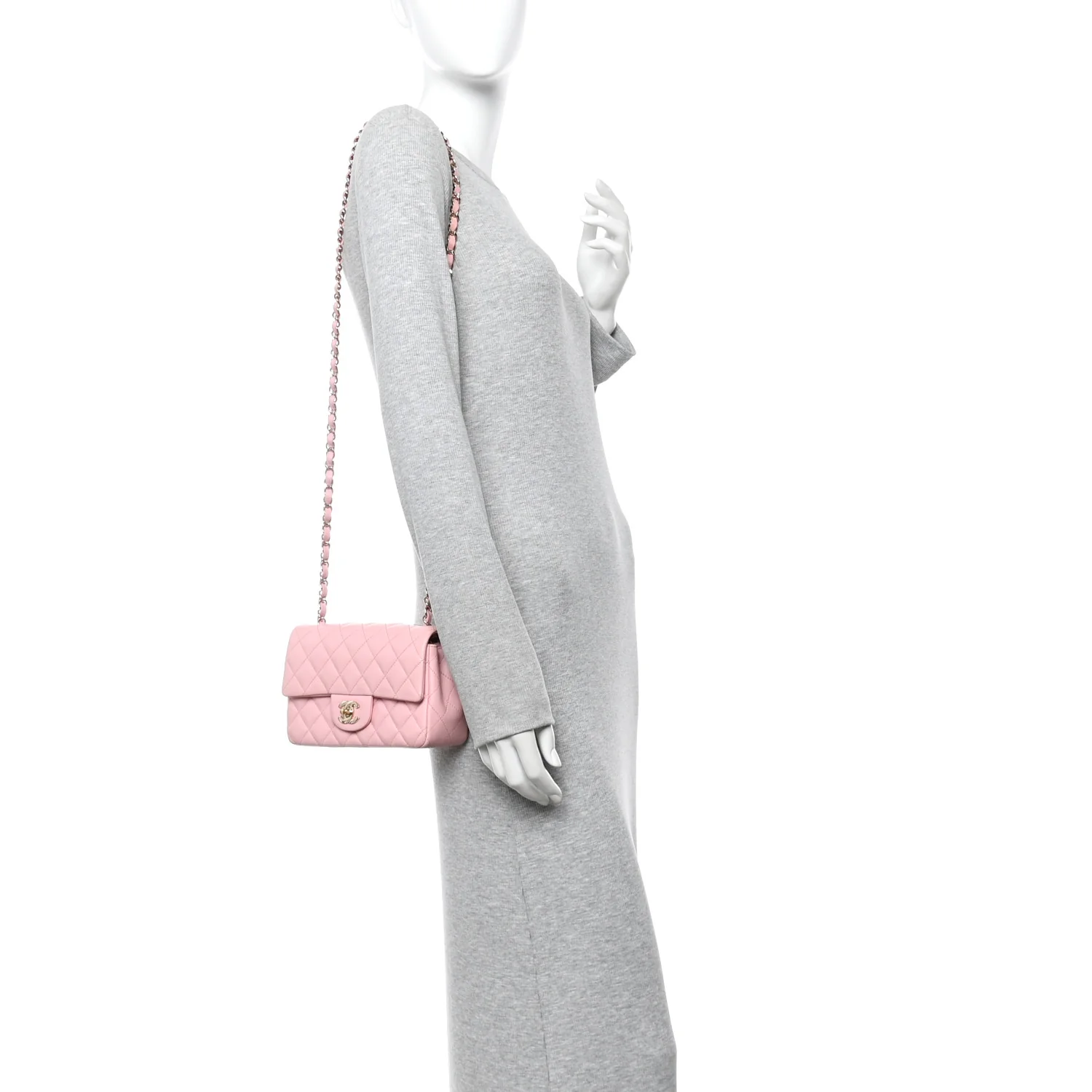 Lambskin Quilted Mini Rectangular Flap Light Pink - Image 2