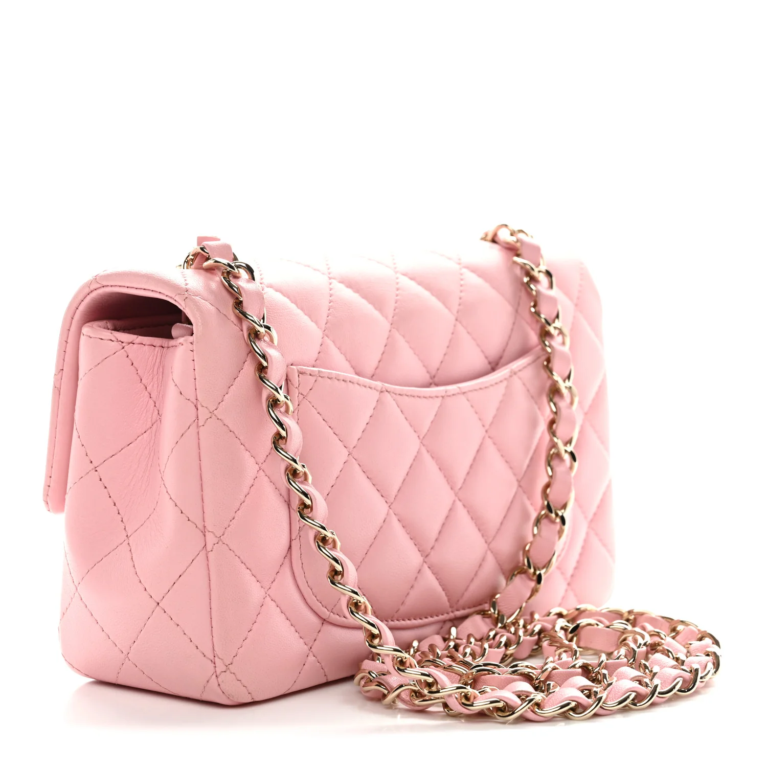 Lambskin Quilted Mini Rectangular Flap Light Pink - Image 3