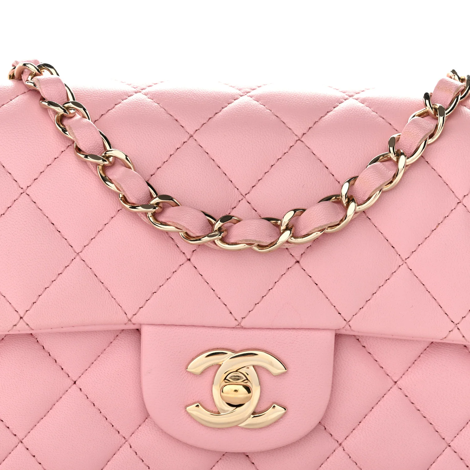 Lambskin Quilted Mini Rectangular Flap Light Pink - Image 8