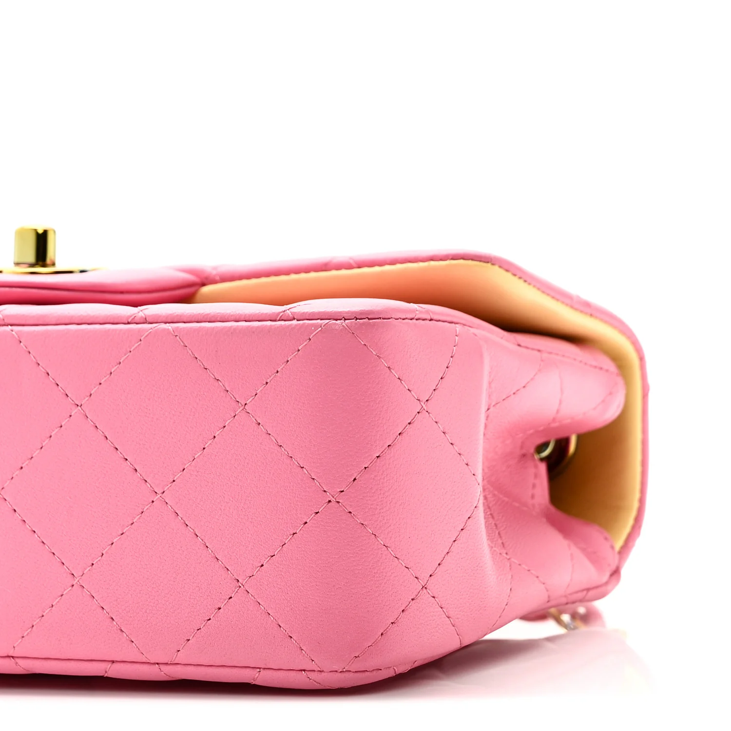 Lambskin Quilted Mini Rectangular Flap Pink Yellow - Image 10