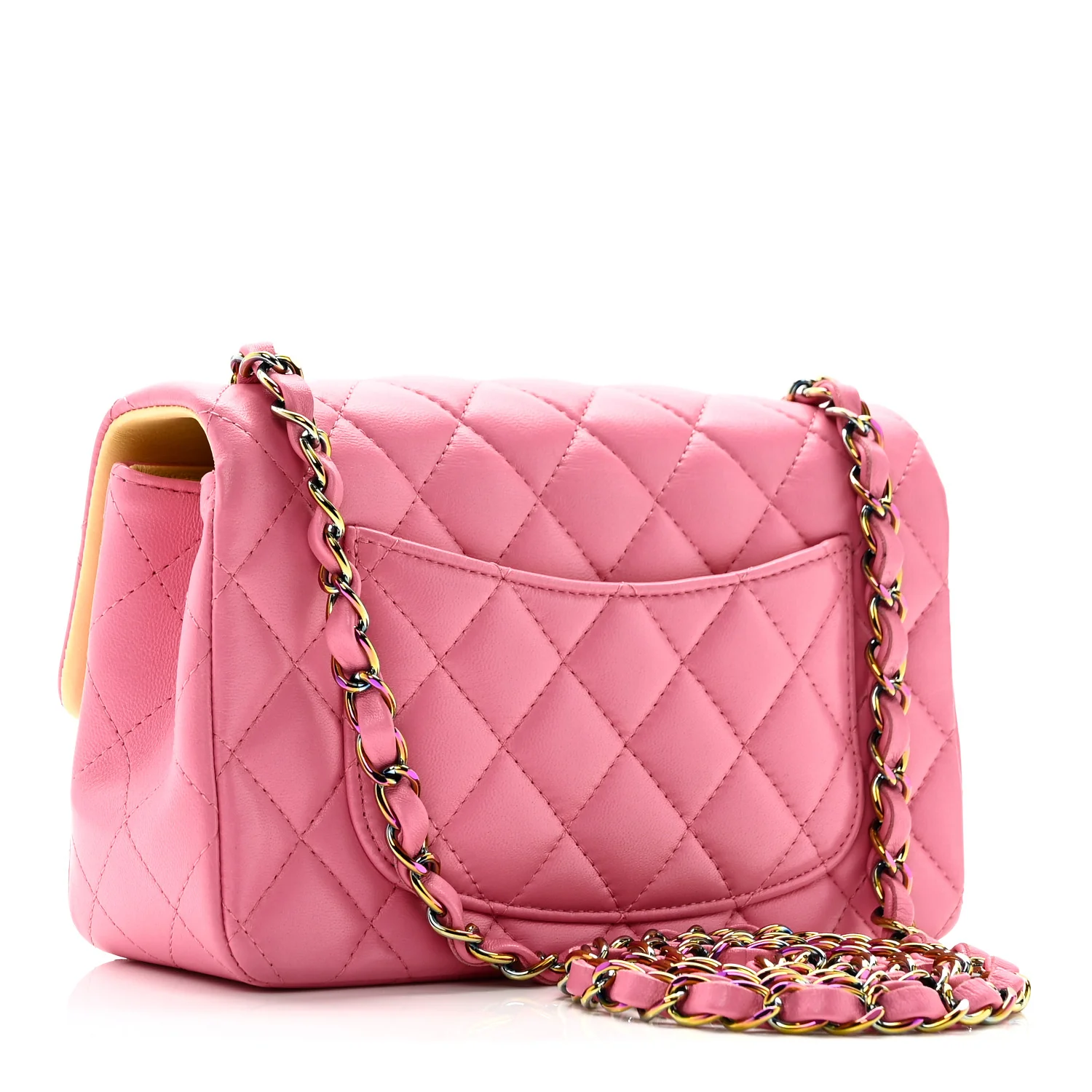 Lambskin Quilted Mini Rectangular Flap Pink Yellow - Image 3