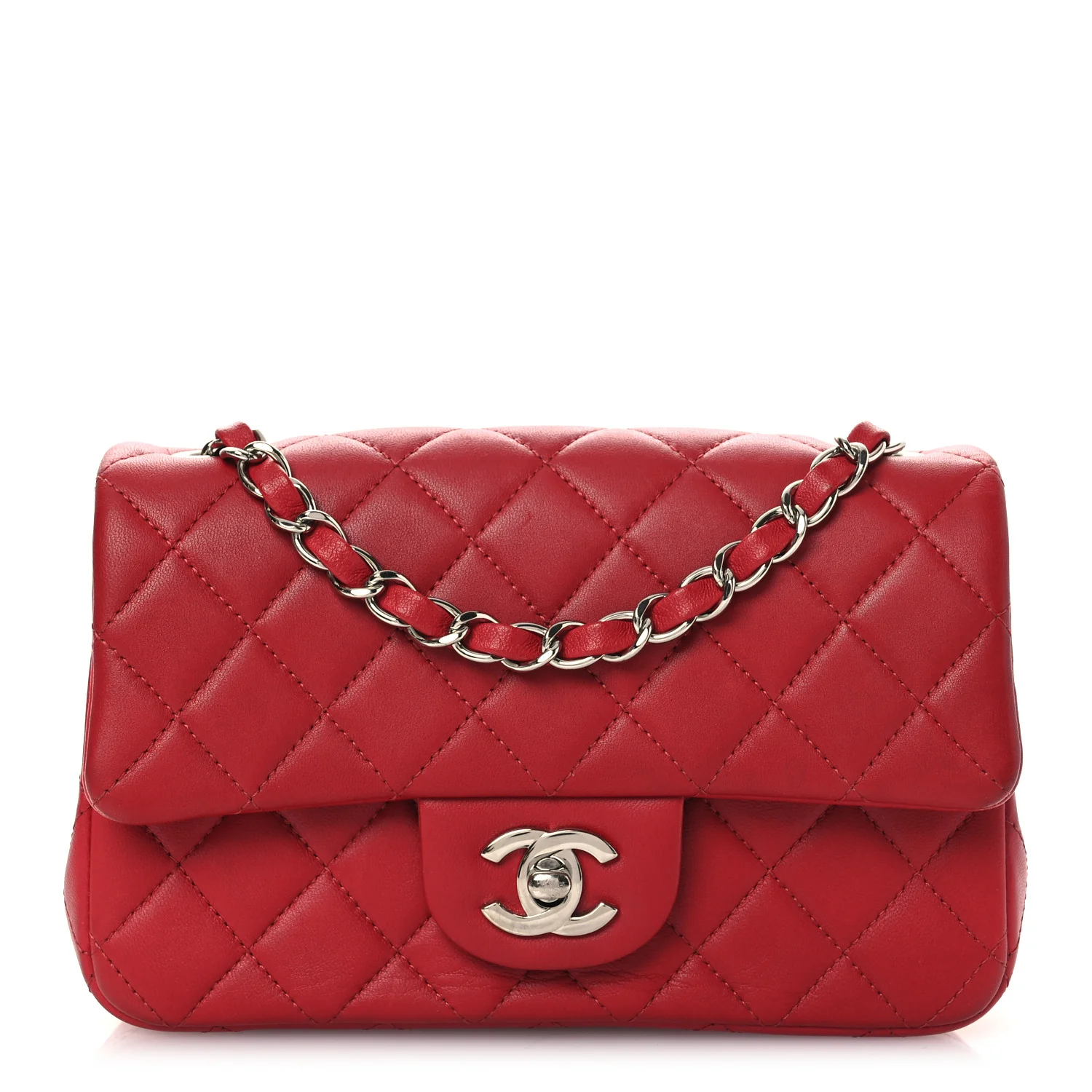 Lambskin Quilted Mini Rectangular Flap Red