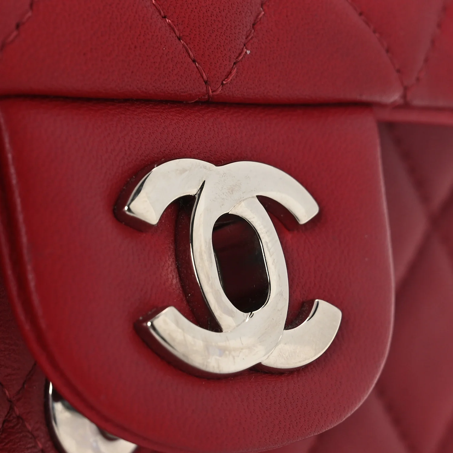 Lambskin Quilted Mini Rectangular Flap Red - Image 13