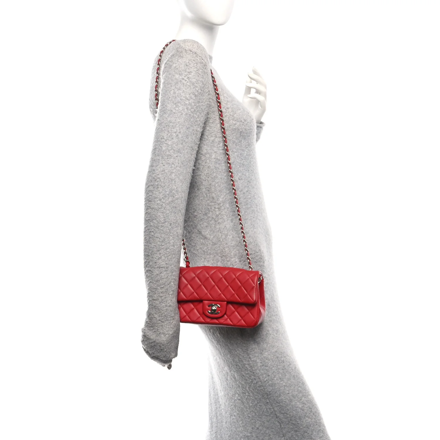 Lambskin Quilted Mini Rectangular Flap Red - Image 2