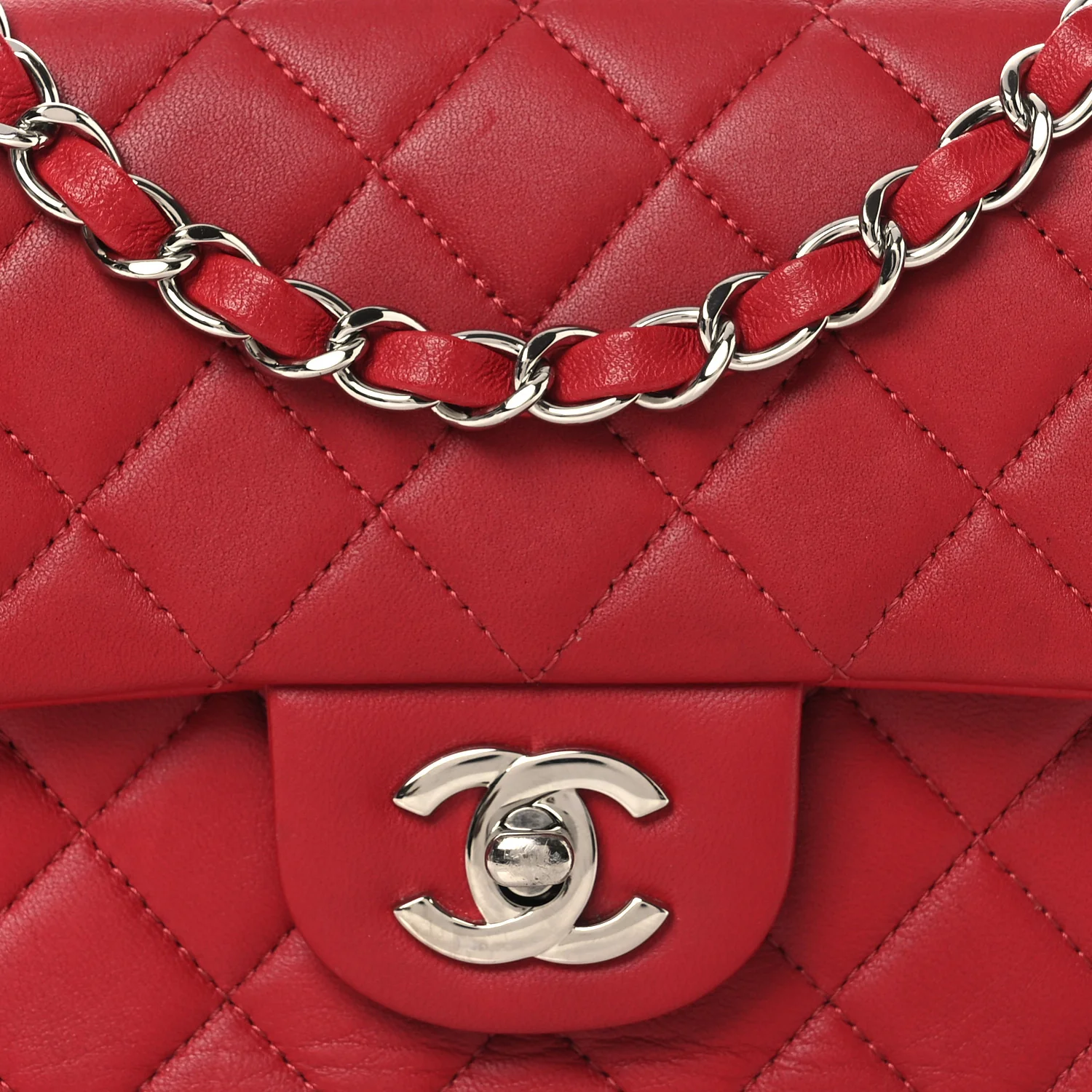 Lambskin Quilted Mini Rectangular Flap Red - Image 8