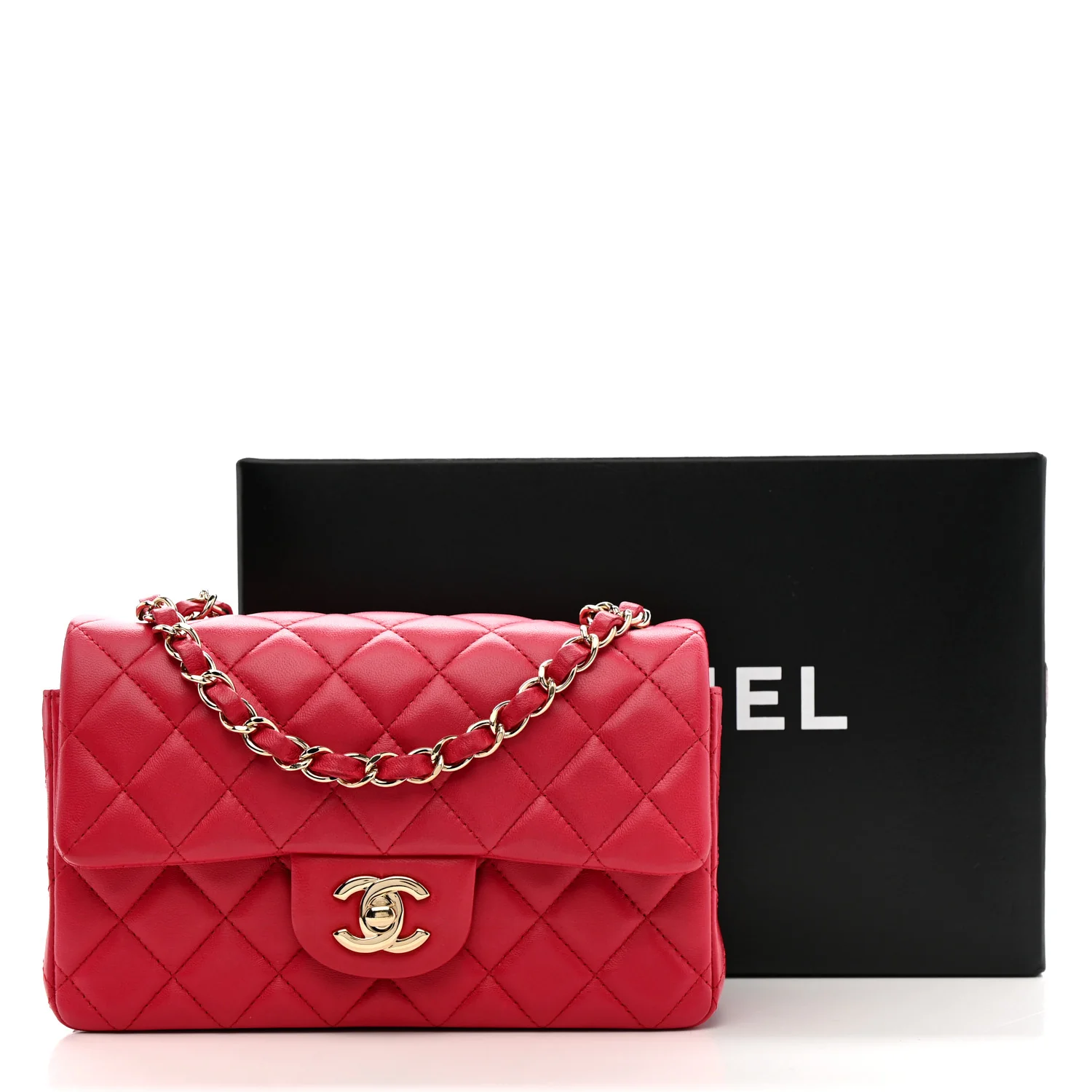 Lambskin Quilted Mini Rectangular Flap Red - Image 11
