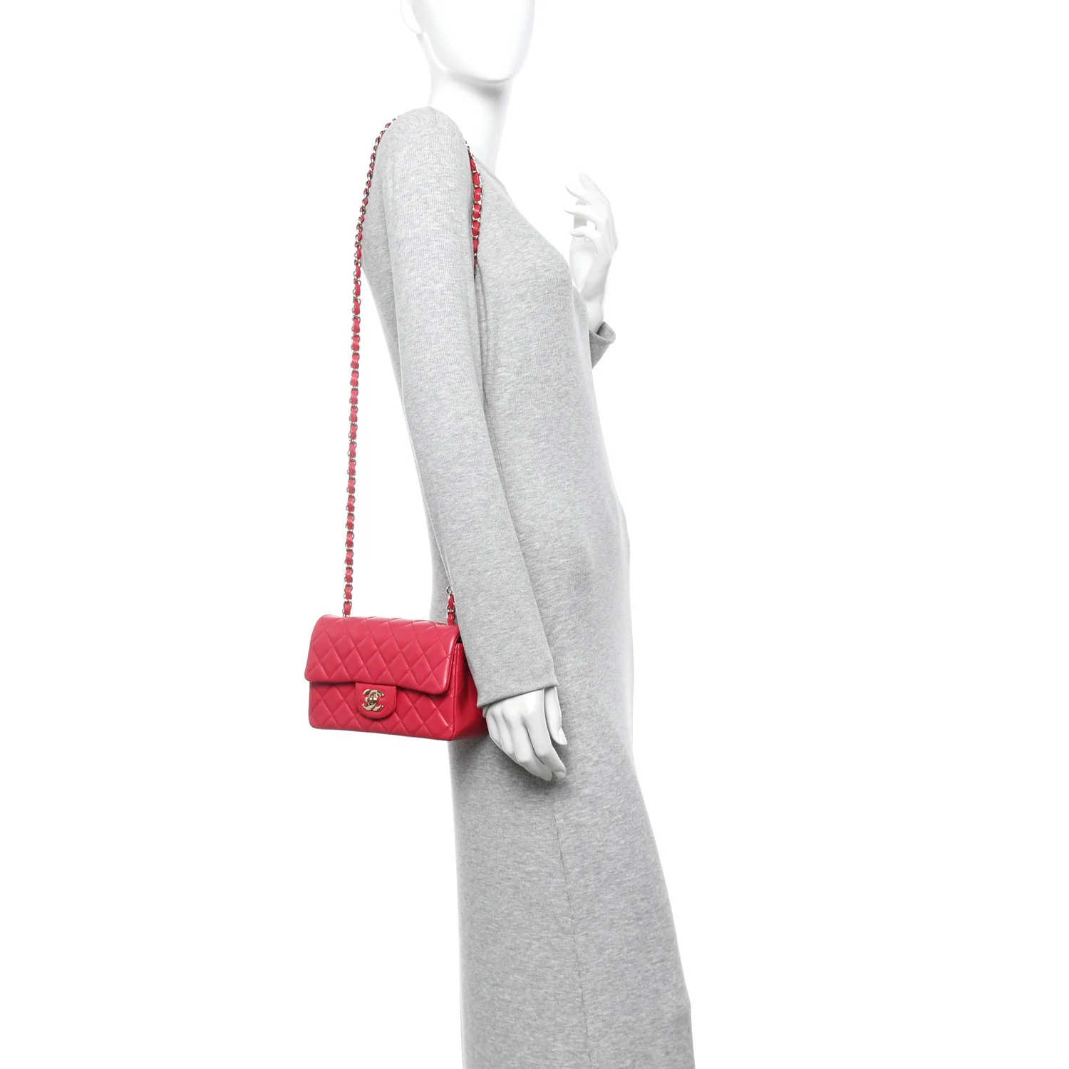 Lambskin Quilted Mini Rectangular Flap Red - Image 2