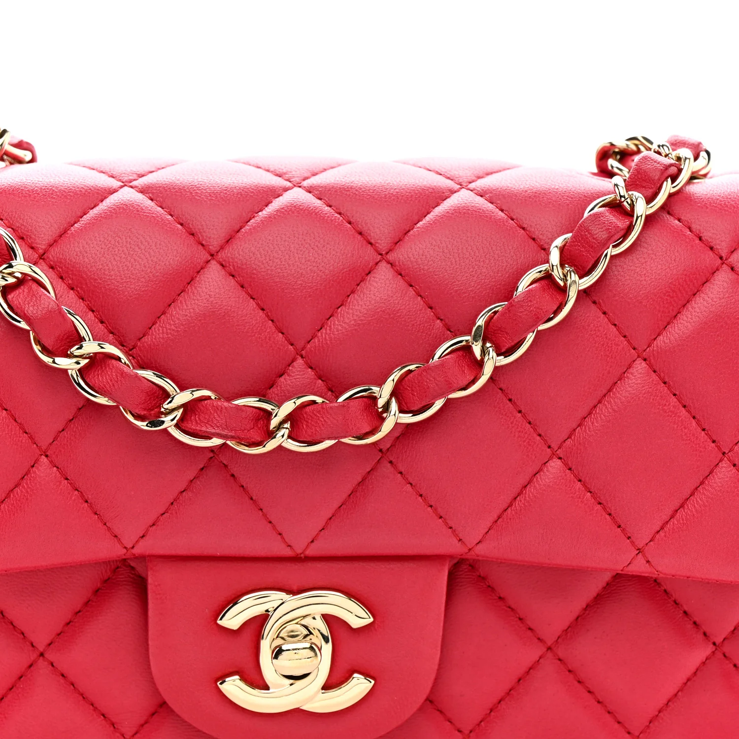 Lambskin Quilted Mini Rectangular Flap Red - Image 8