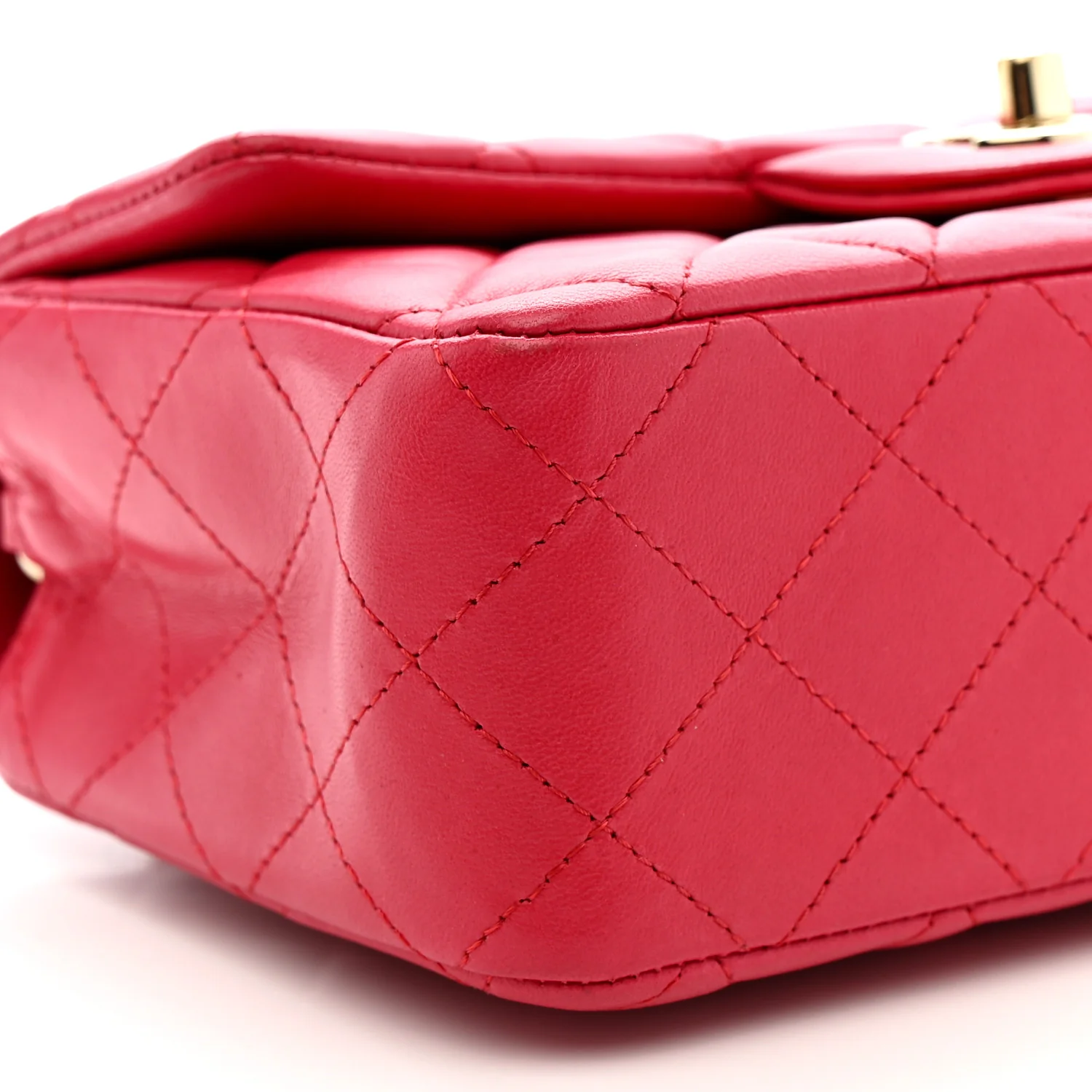 Lambskin Quilted Mini Rectangular Flap Red - Image 9