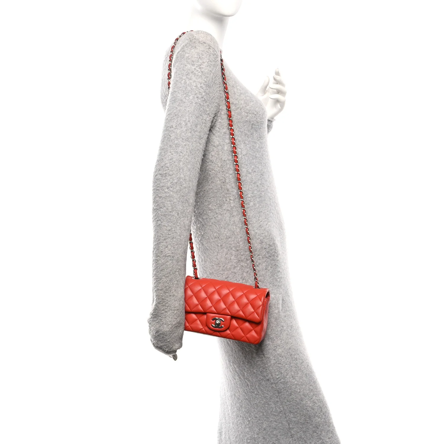 Lambskin Quilted Mini Rectangular Flap Red - Image 2