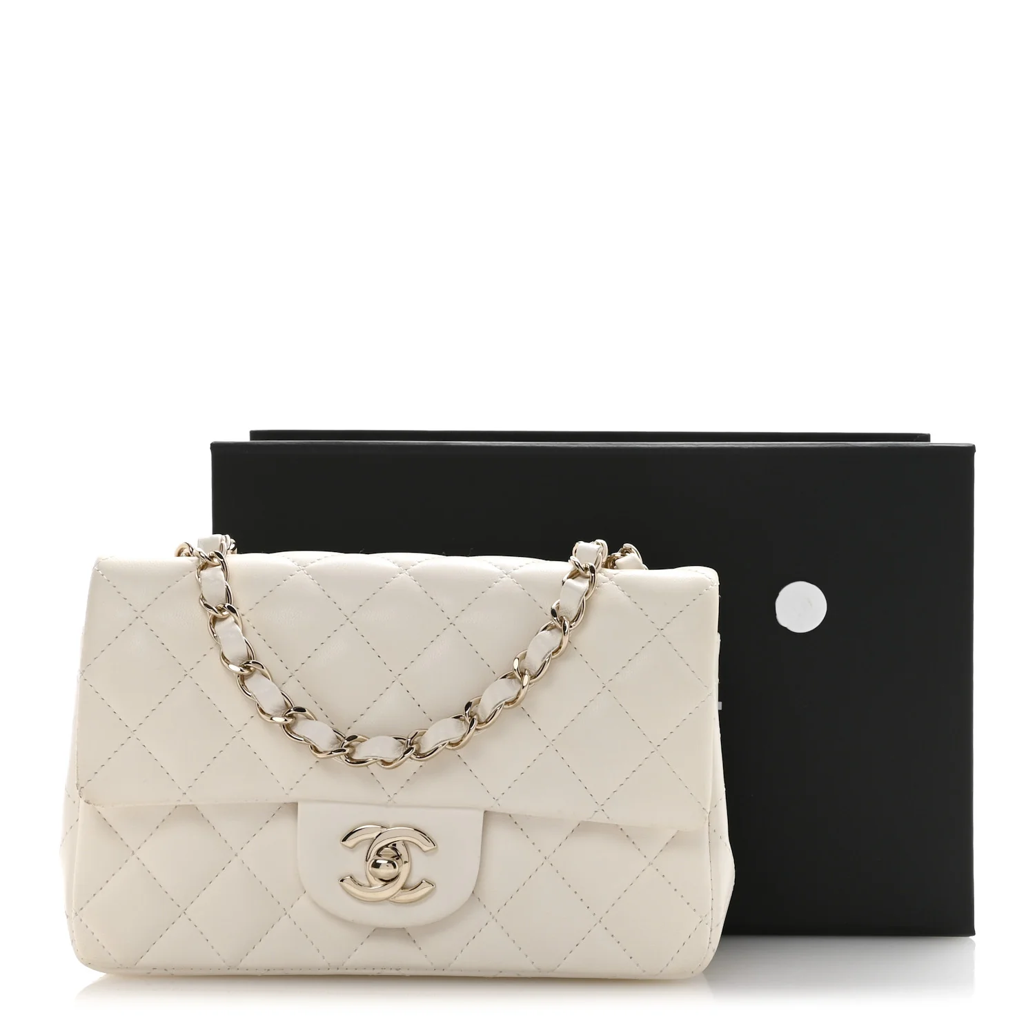 Lambskin Quilted Mini Rectangular Flap White - Image 13