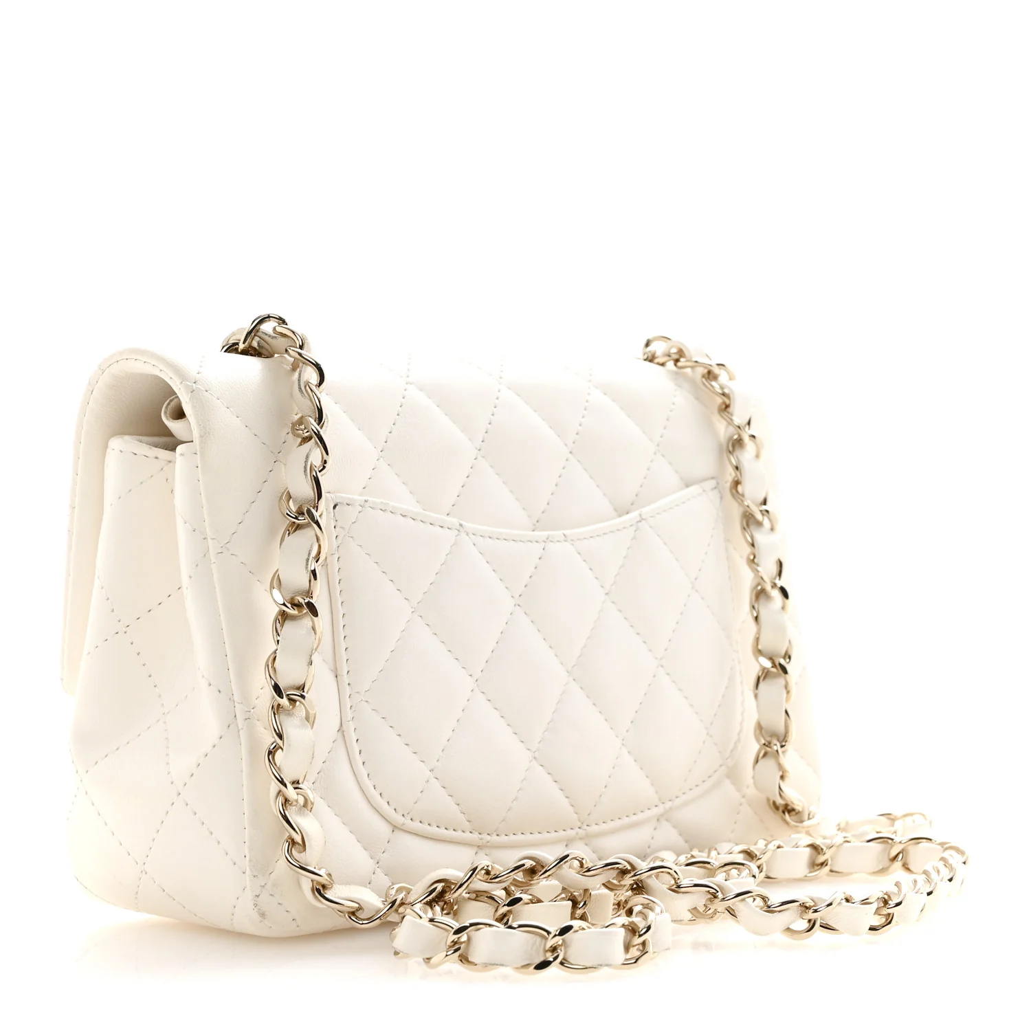 Lambskin Quilted Mini Rectangular Flap White - Image 3