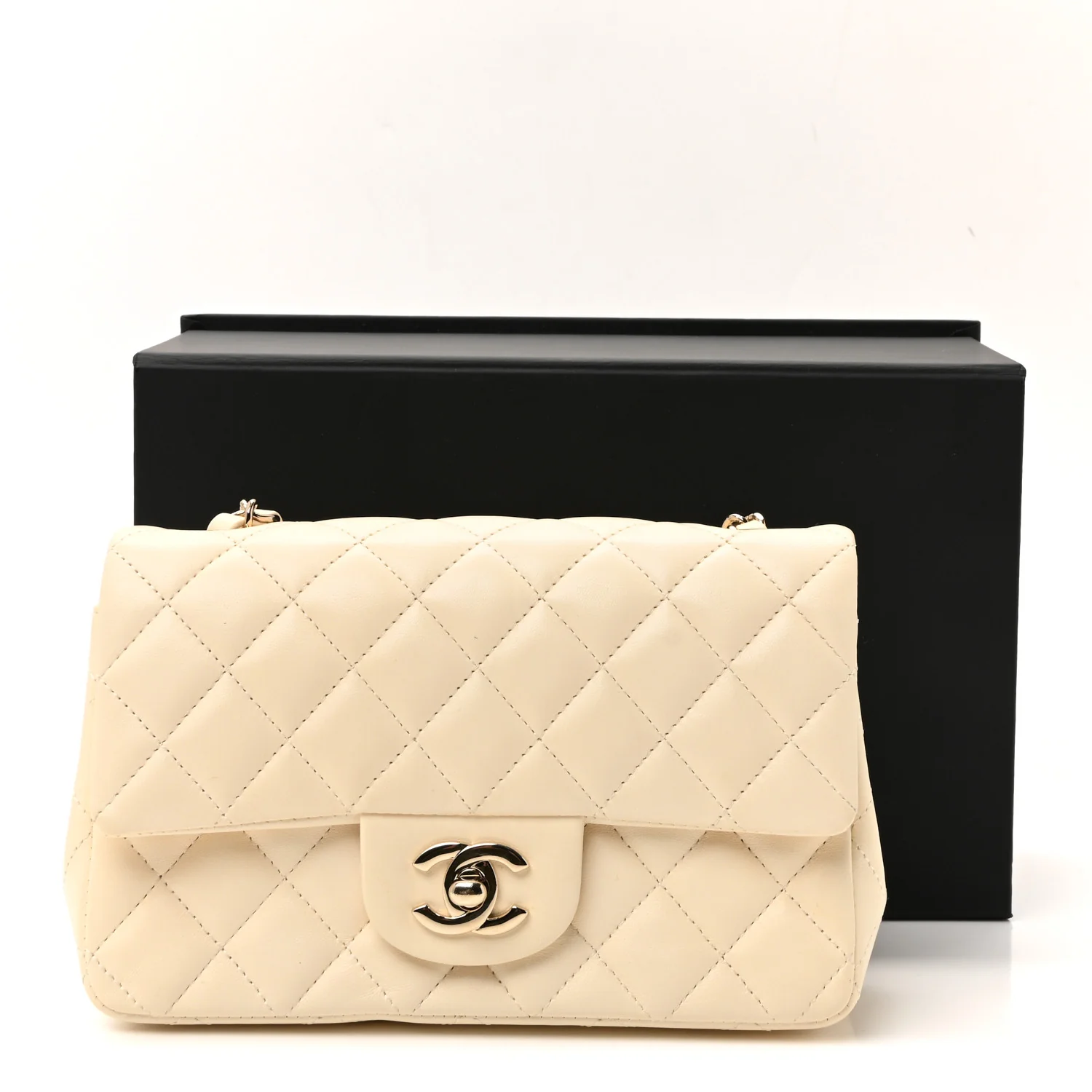 Lambskin Quilted Mini Rectangular Flap White - Image 11