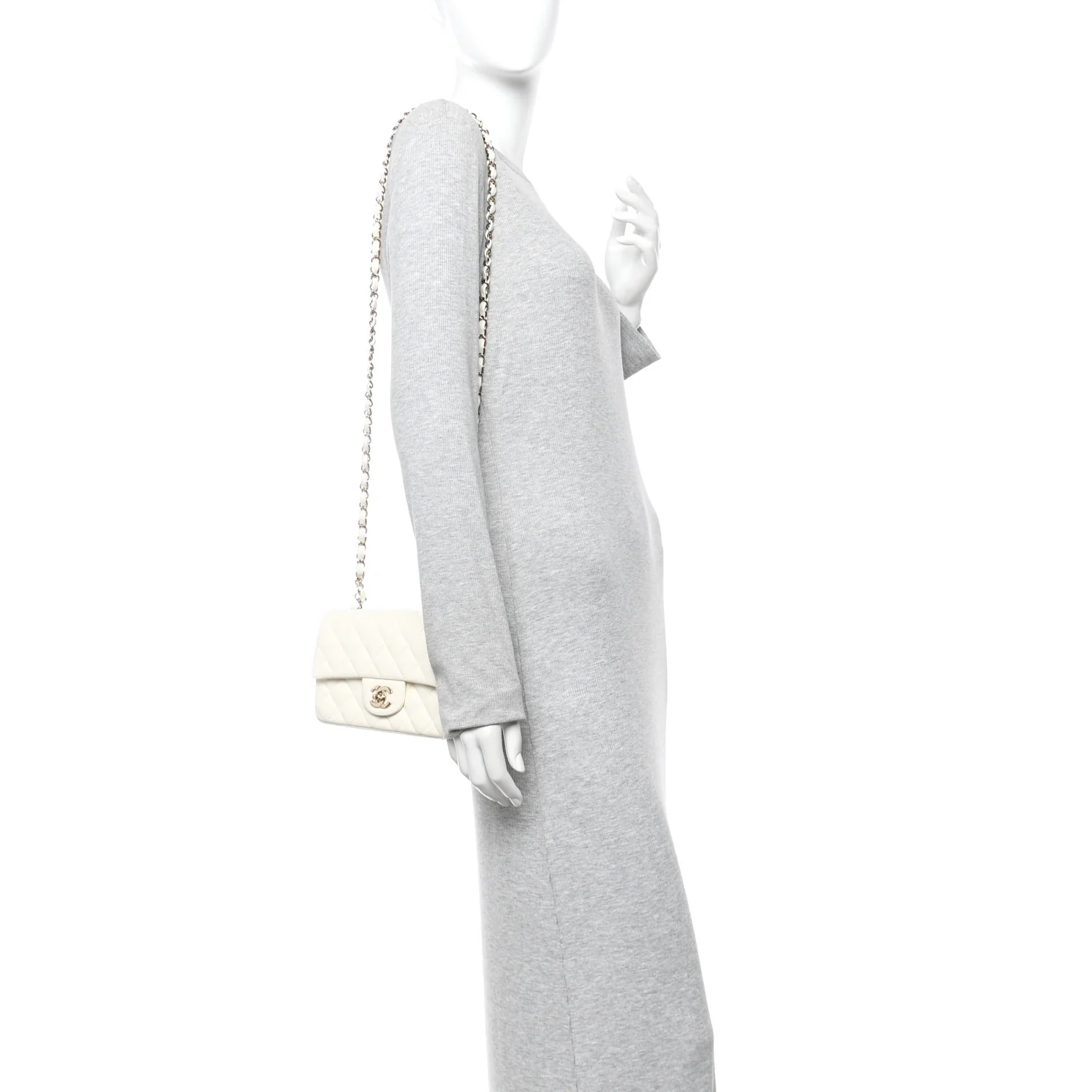 Lambskin Quilted Mini Rectangular Flap White - Image 2