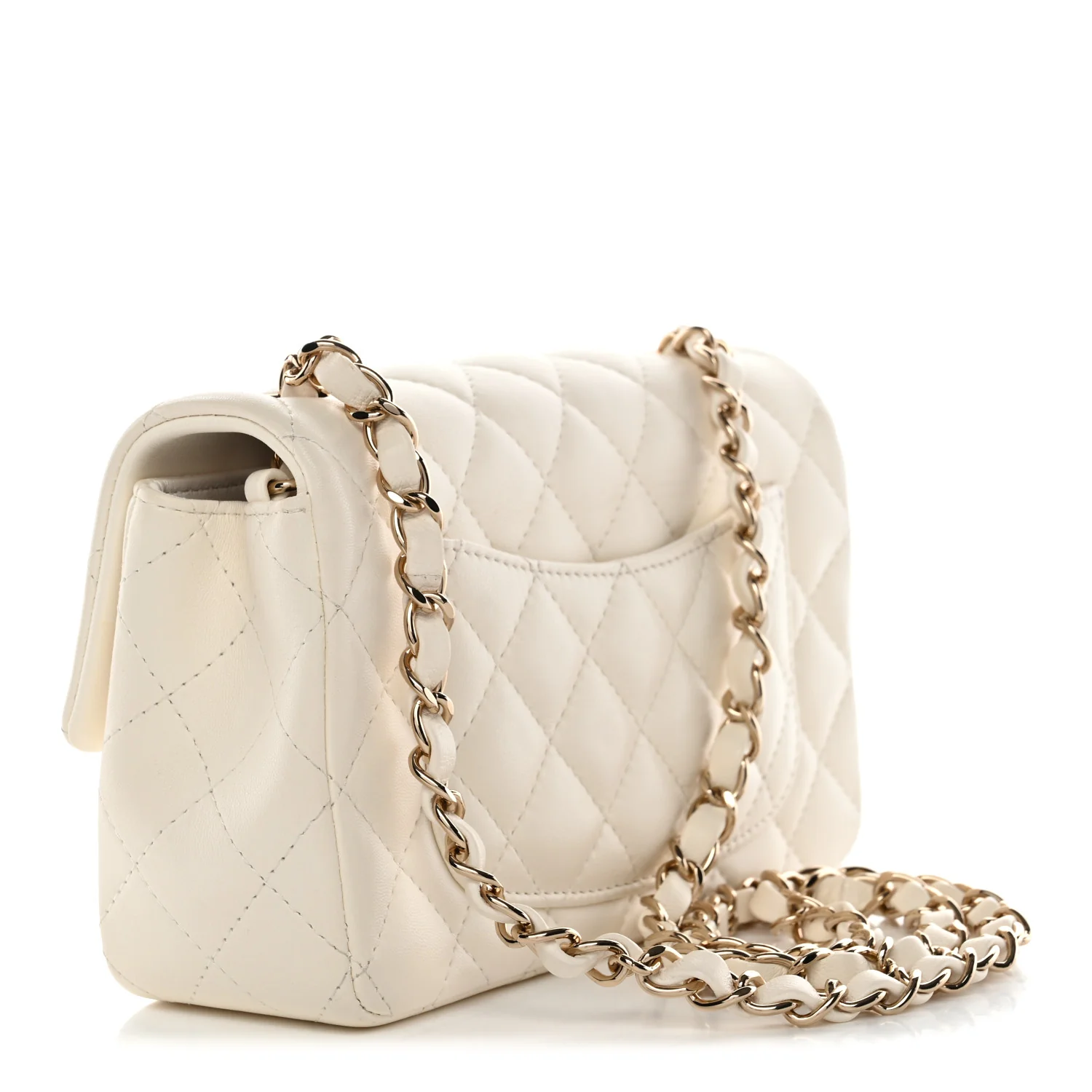 Lambskin Quilted Mini Rectangular Flap White - Image 3