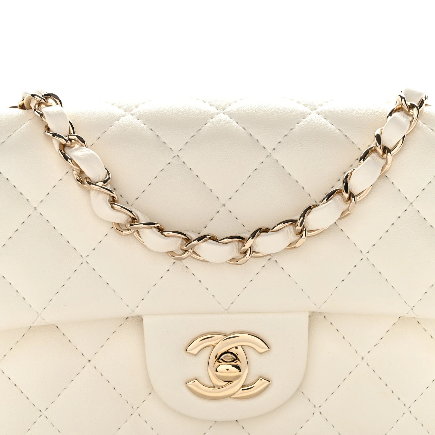 Lambskin Quilted Mini Rectangular Flap White - Image 8