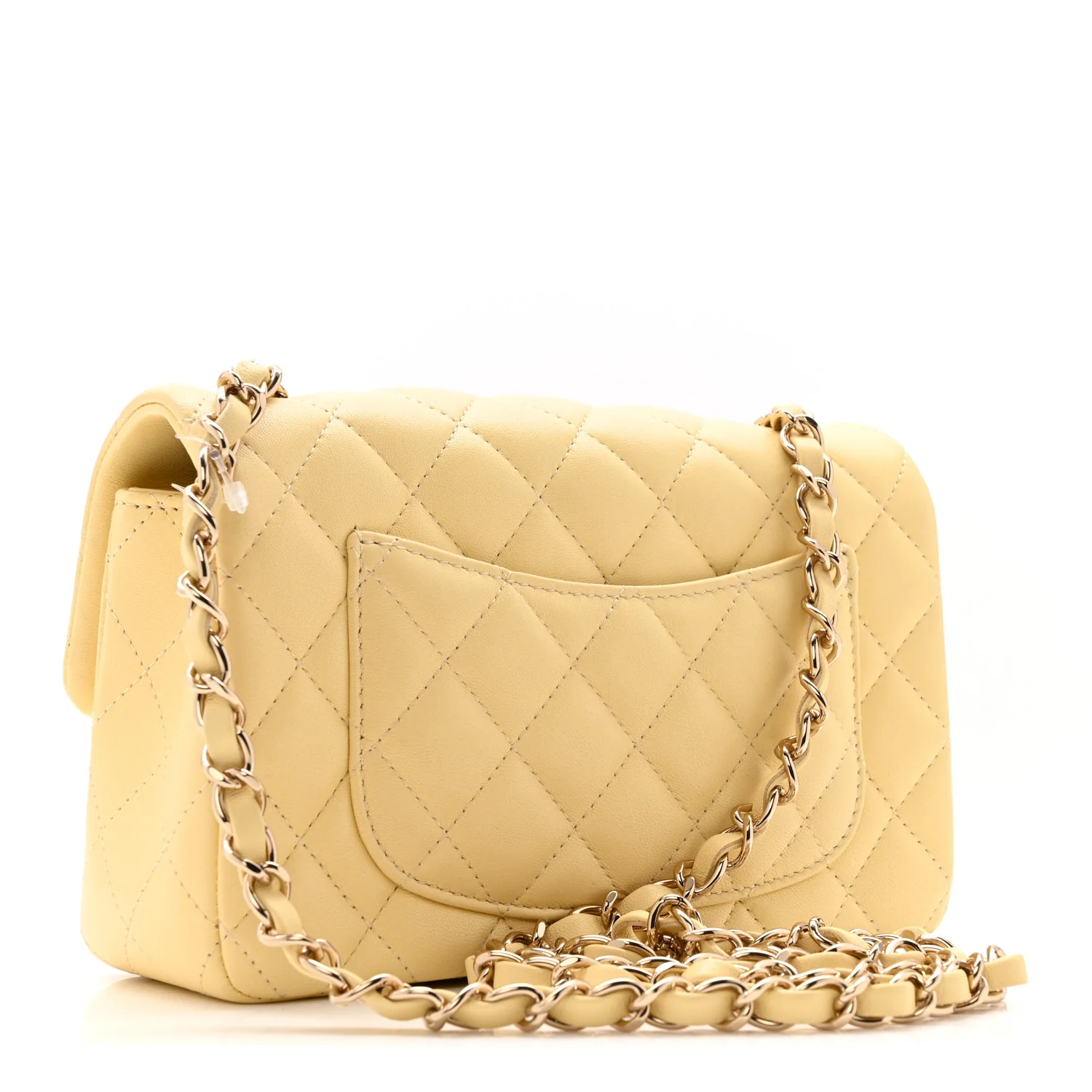 Lambskin Quilted Mini Rectangular Flap Yellow - Image 3