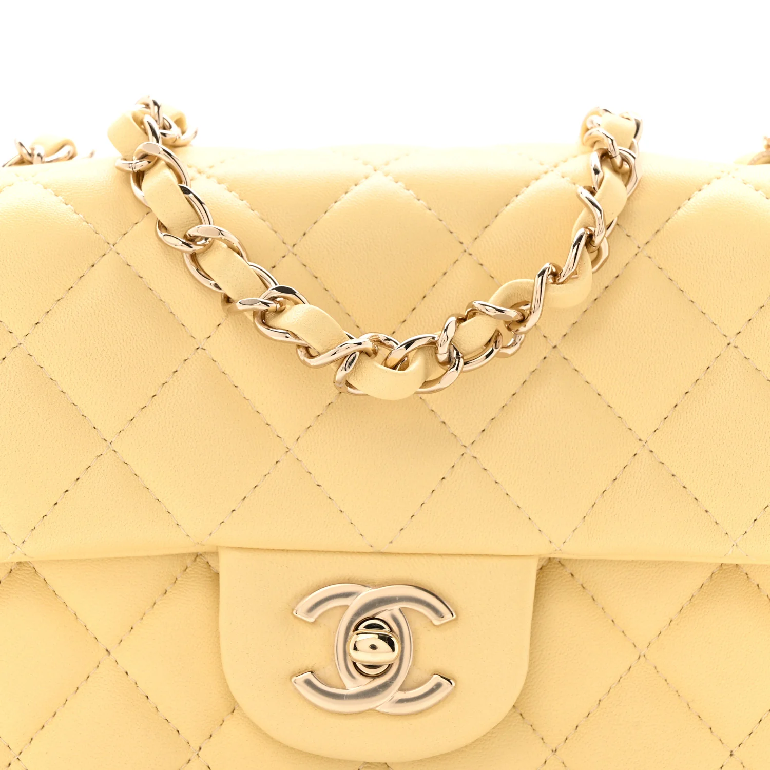Lambskin Quilted Mini Rectangular Flap Yellow - Image 8