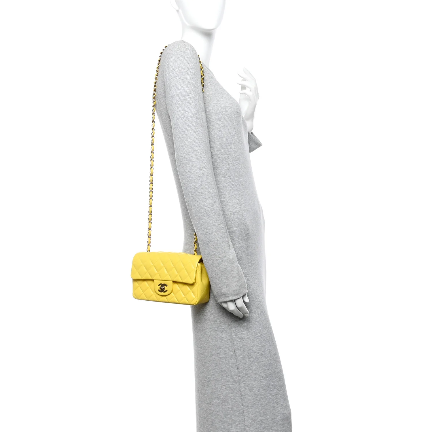 Lambskin Quilted Mini Rectangular Flap Yellow - Image 2