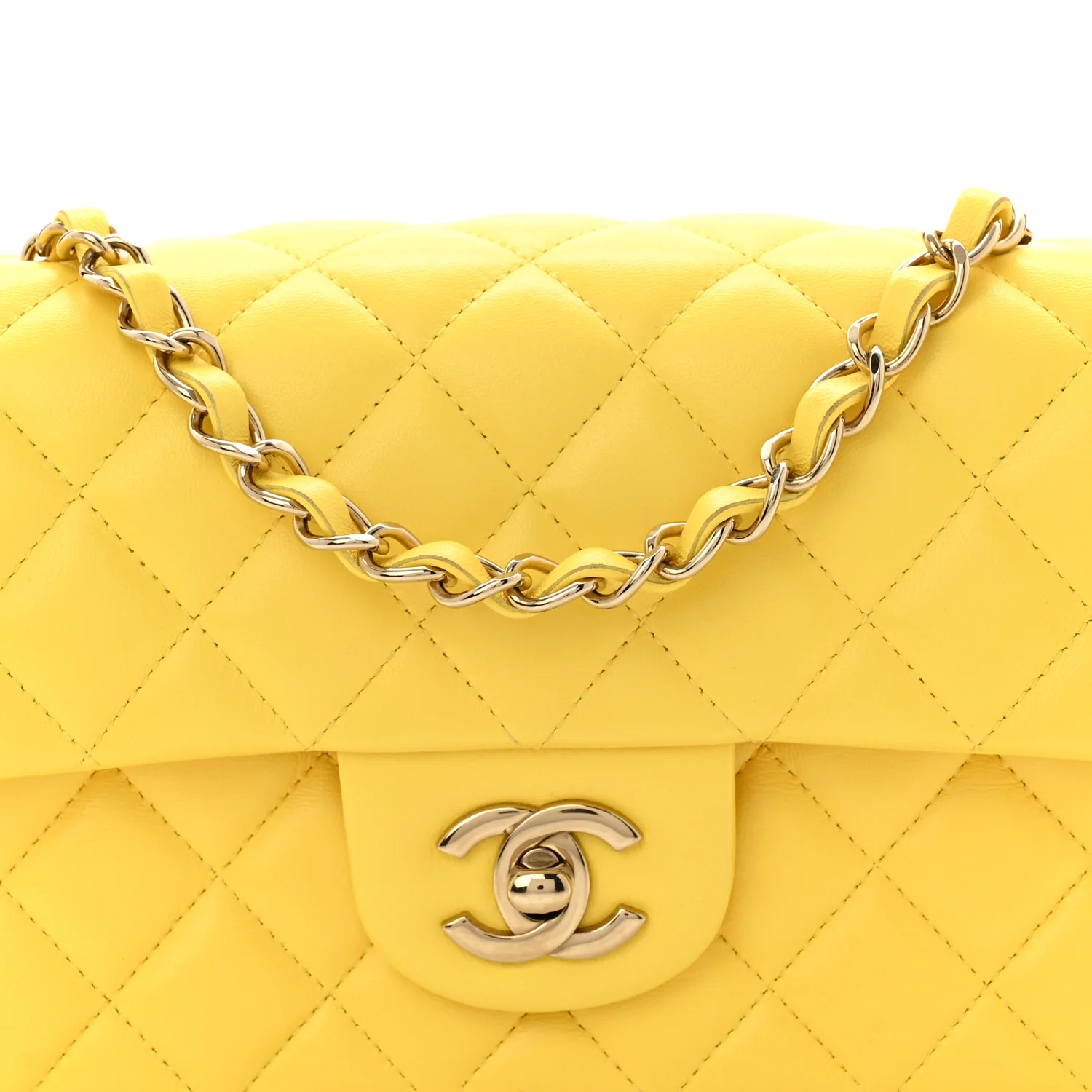 Lambskin Quilted Mini Rectangular Flap Yellow - Image 8