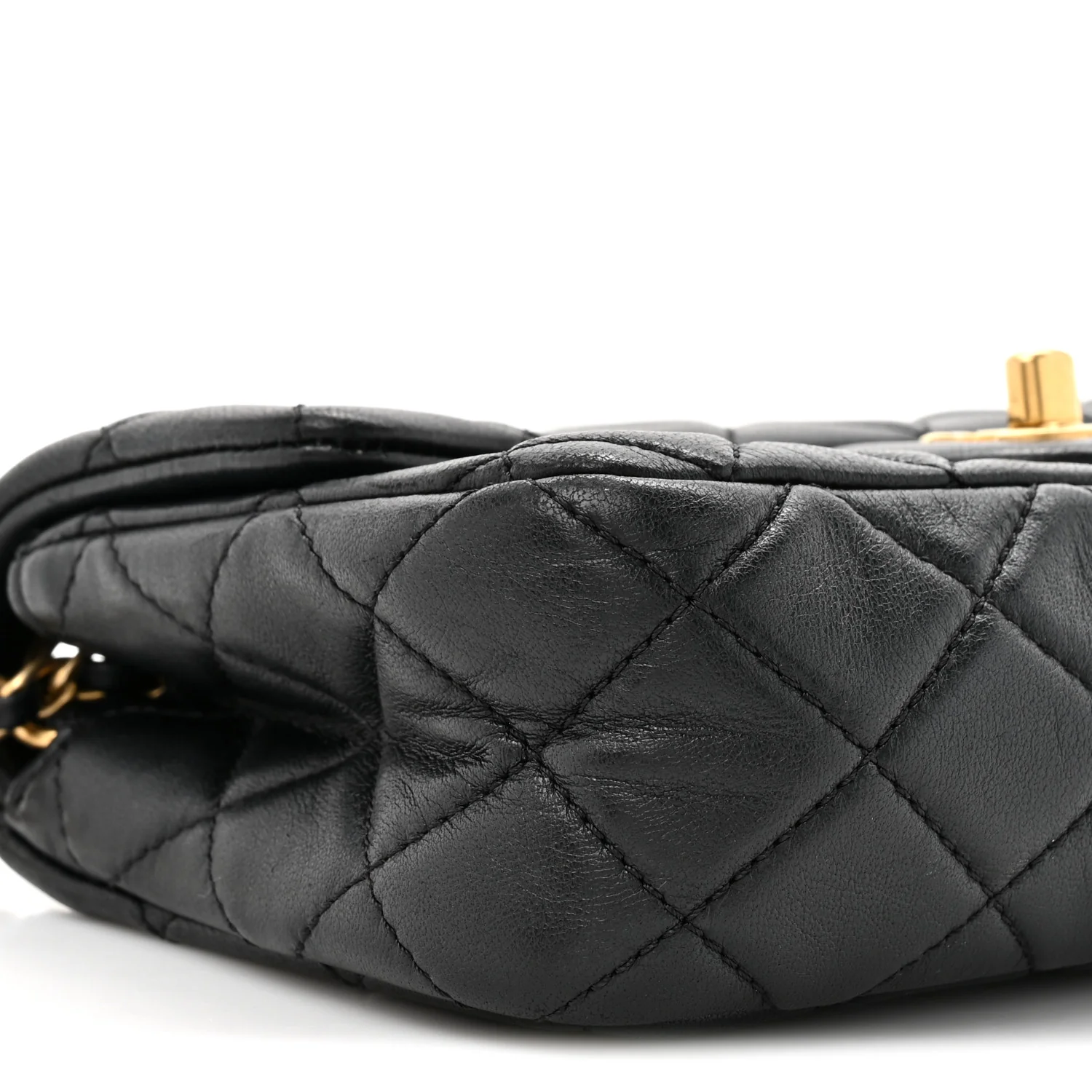 Lambskin Quilted Mini Rectangular Pearl Crush Flap Black - Image 10