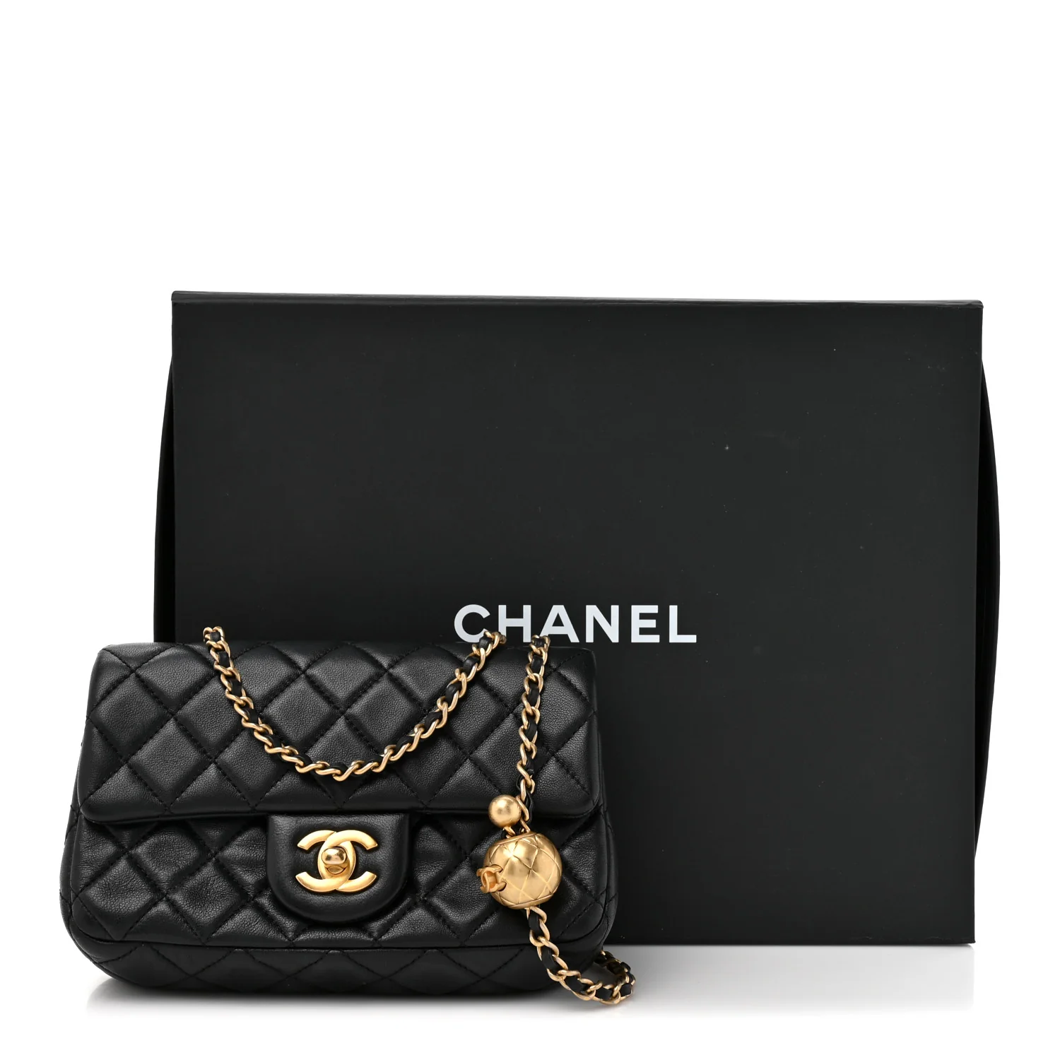 Lambskin Quilted Mini Rectangular Pearl Crush Flap Black - Image 11